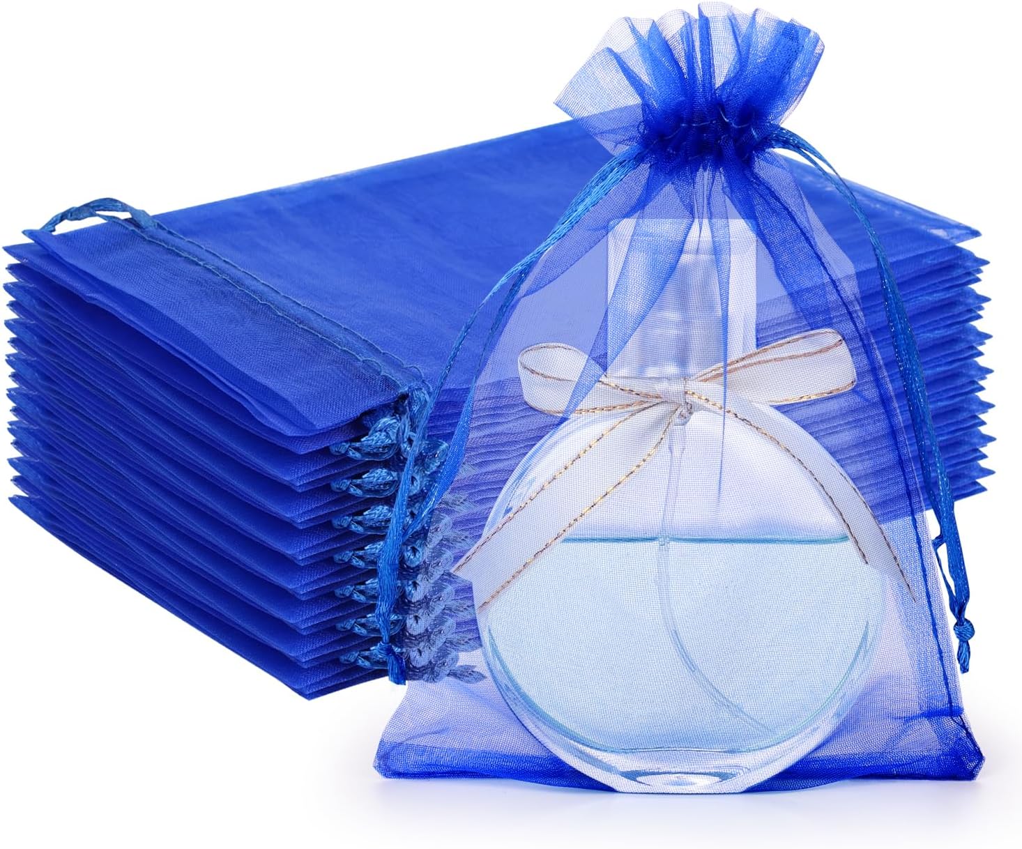 Hopttreely 100pcs Royal Blue Organza Gift Bags for Christmas Party