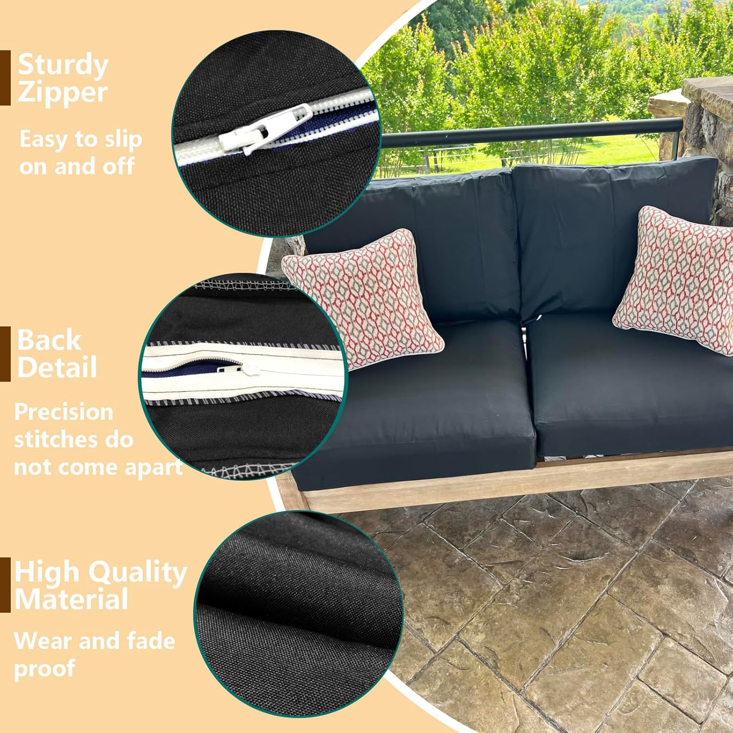Oslimea 4 Pack Outdoor Cushion Covers Black