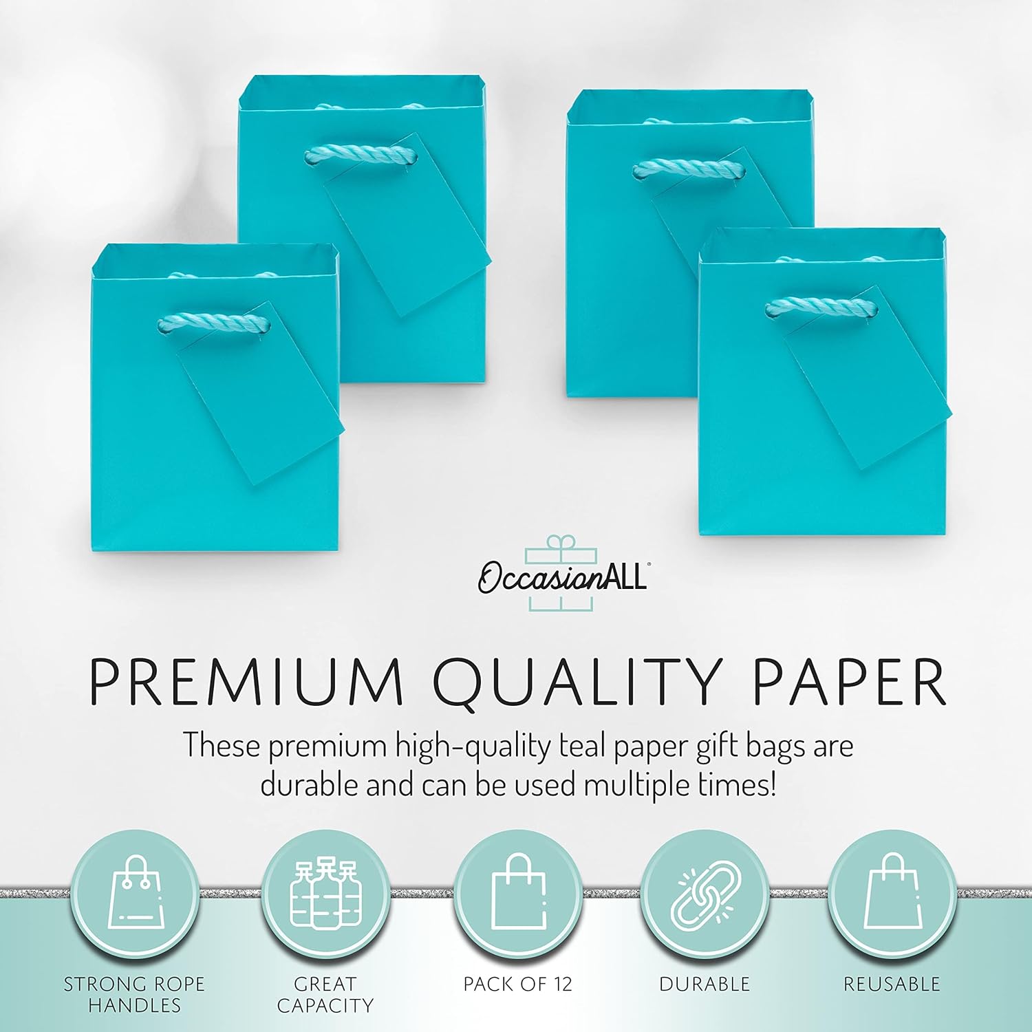 OccasionALL Teal Gift Bags with Handles 12 Pack