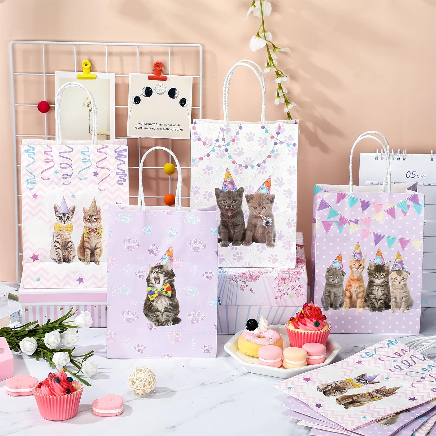 Yisong 12 Pcs Cat Party Favor Bags