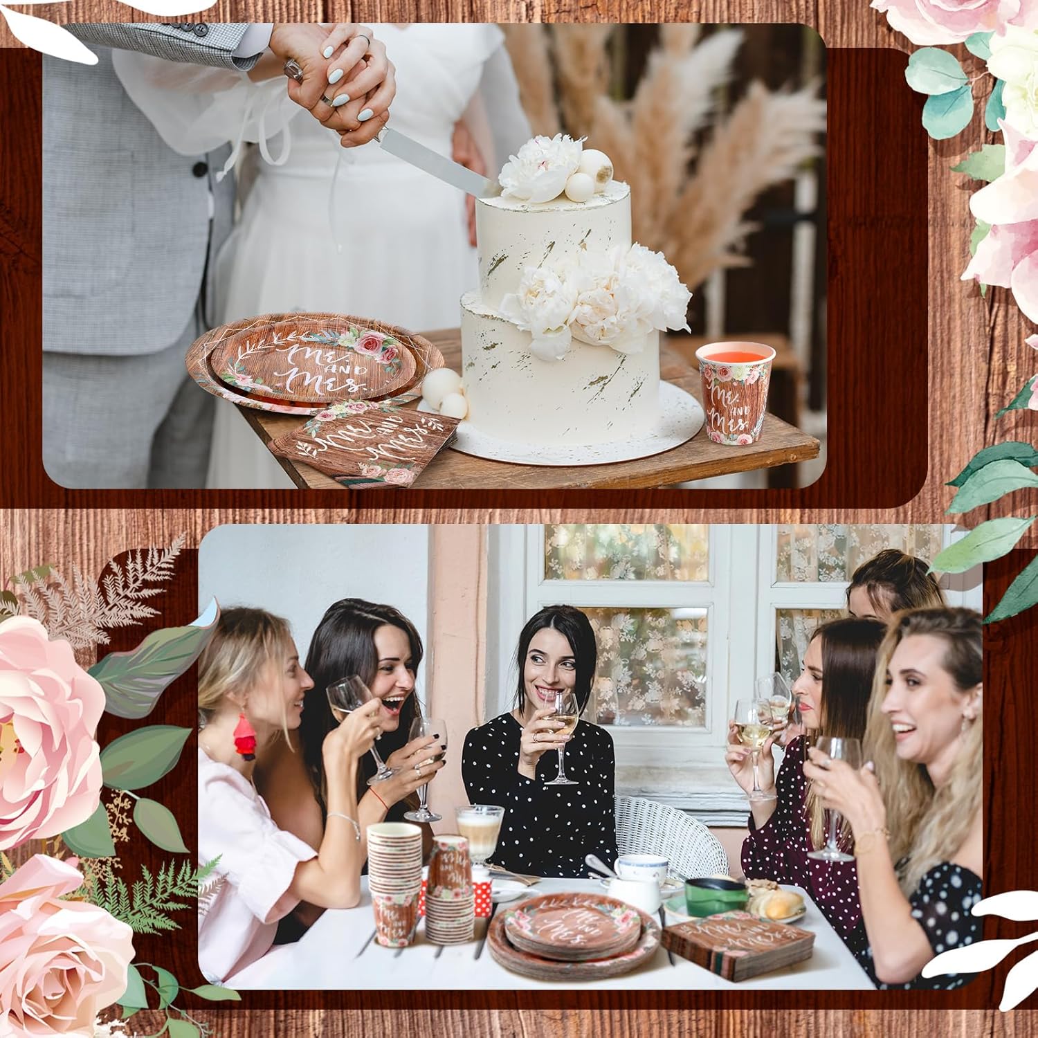 Zhehao 250 Pcs Retro Bridal Shower Tableware Set