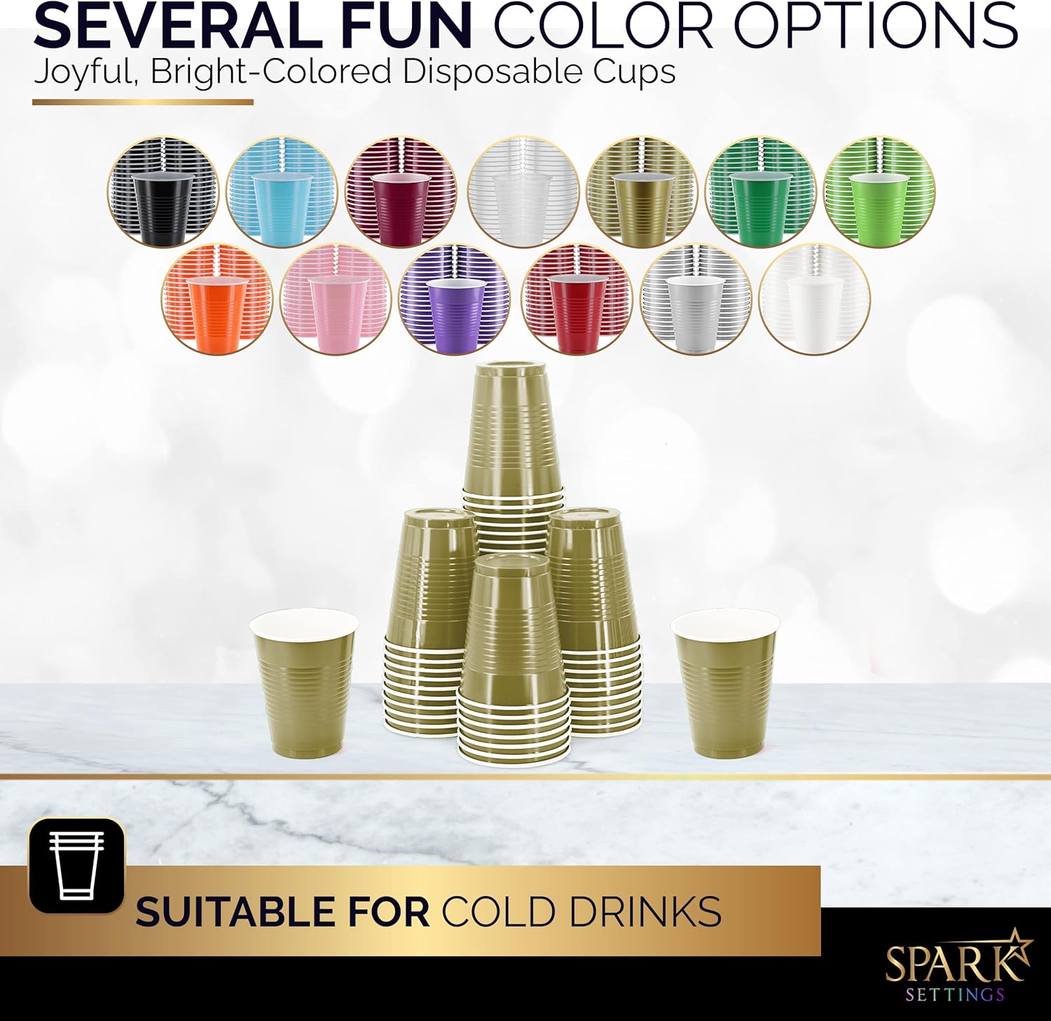 Amcrate 18-Ounce Plastic Cups 50 Pack Gold