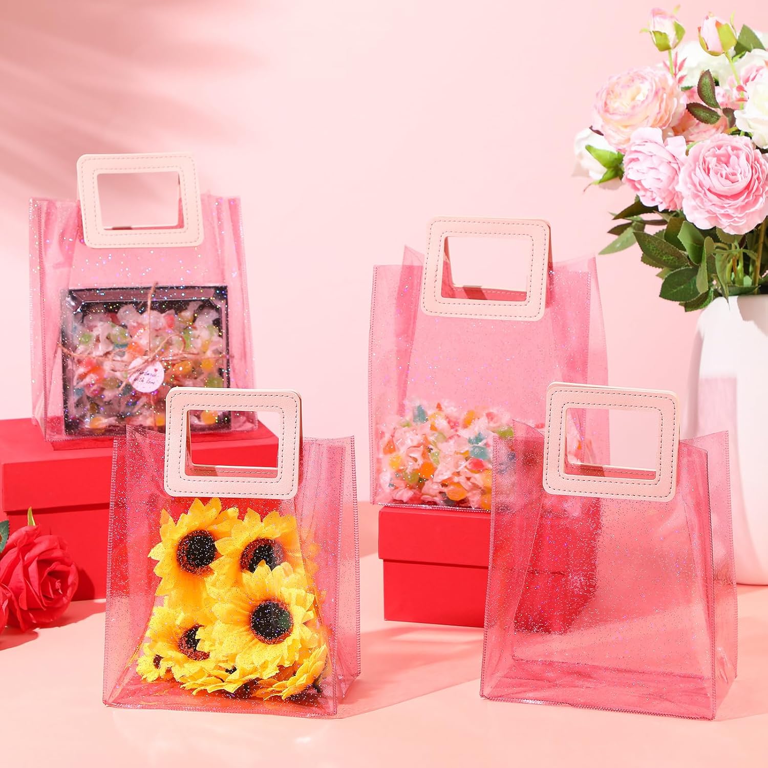 Jetec 20 Pcs Clear Plastic Gift Bags with Handles