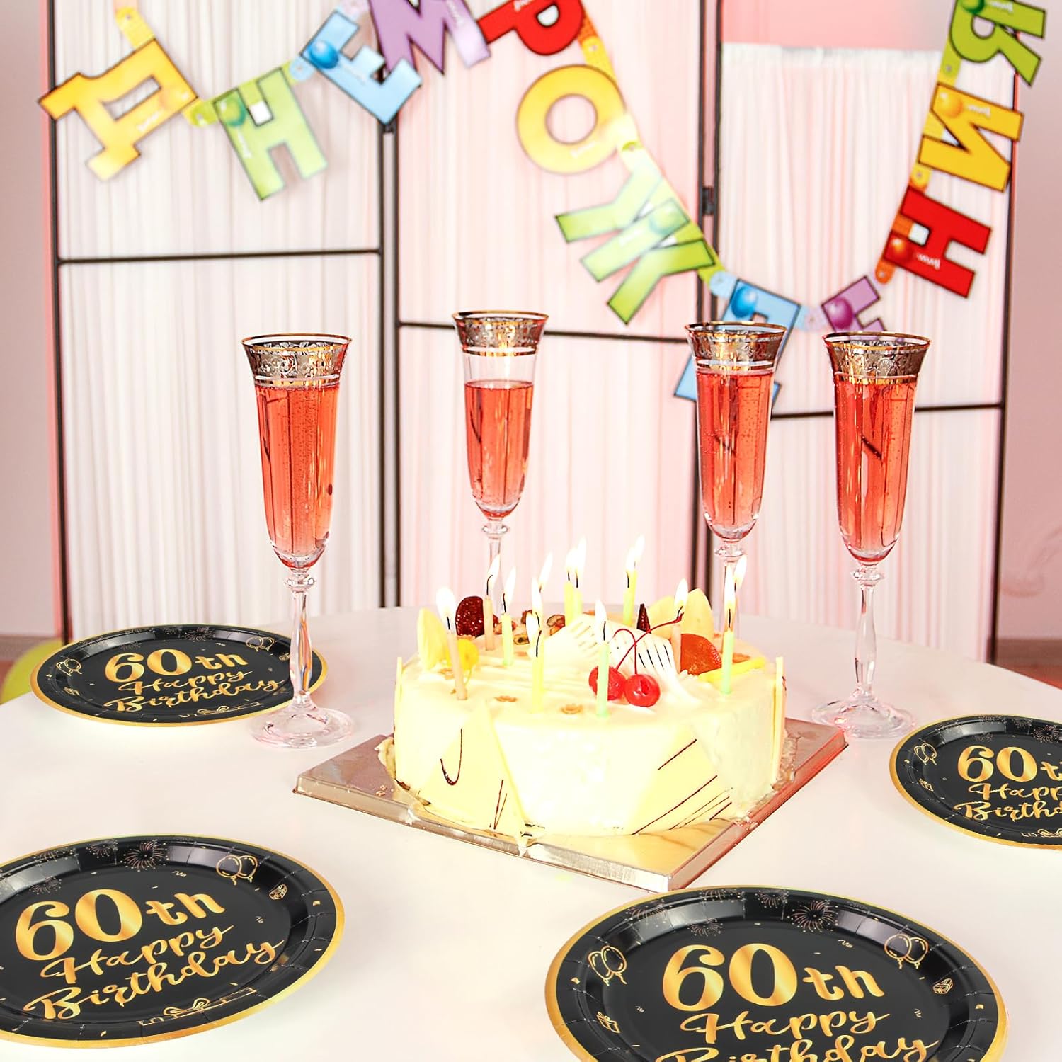 60th Birthday Plates And Napkins 50pcs 9 Black Party Decorations