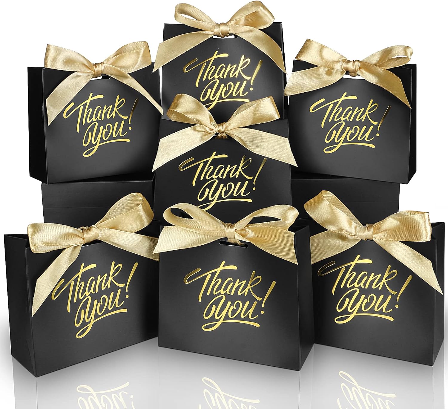 Small Thank You Gift Bags 60 Pack Gold Foil Bow Ribbons