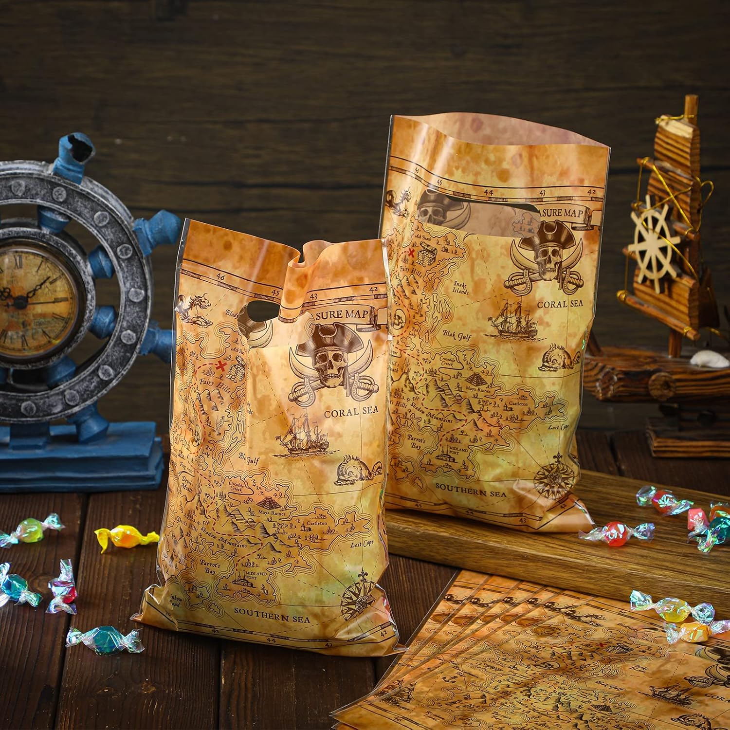 Yinder Pirate Treat Candy Bags 100 Pcs Treasure Map Party Favors