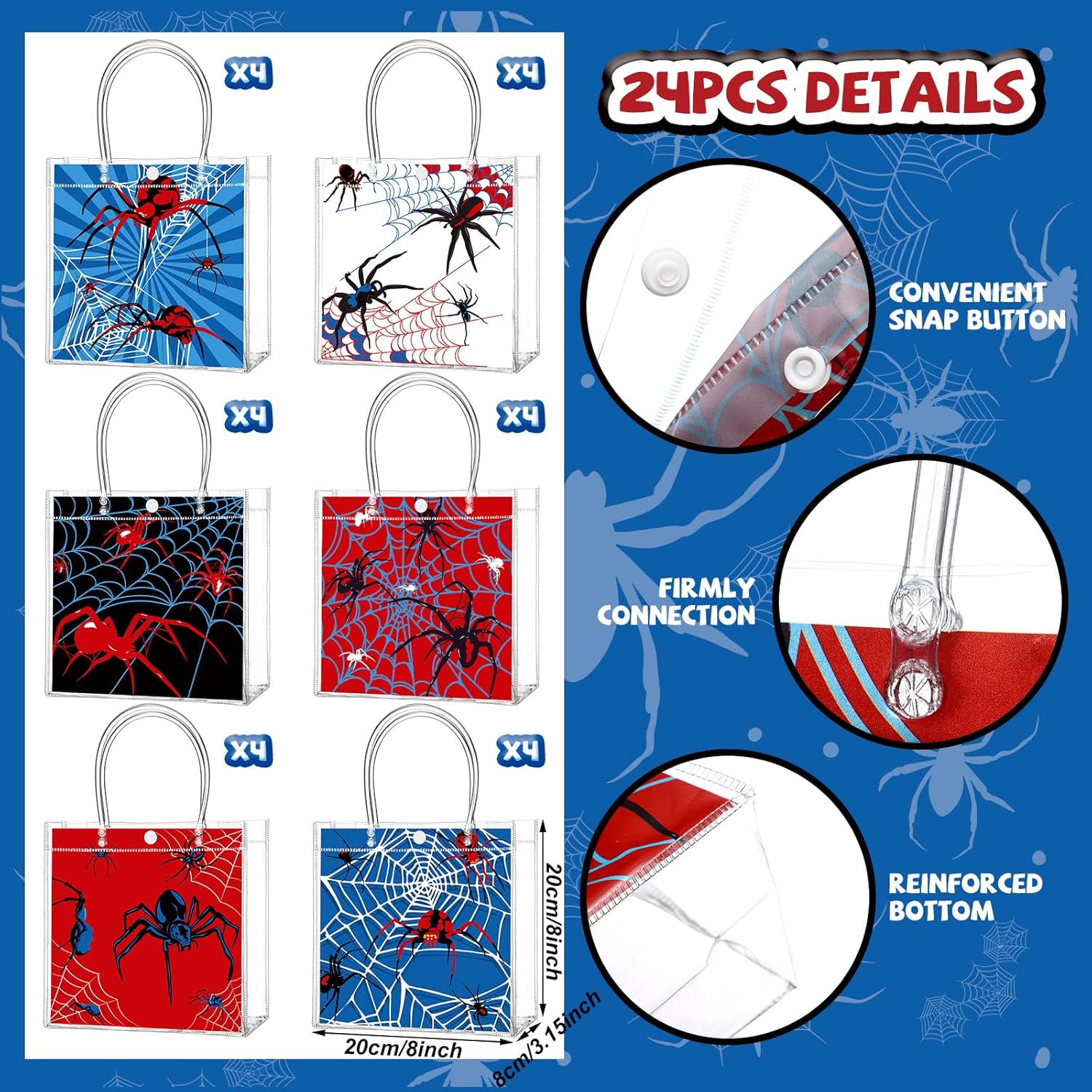 24 Pcs Spider Clear Gift Bags with Handles