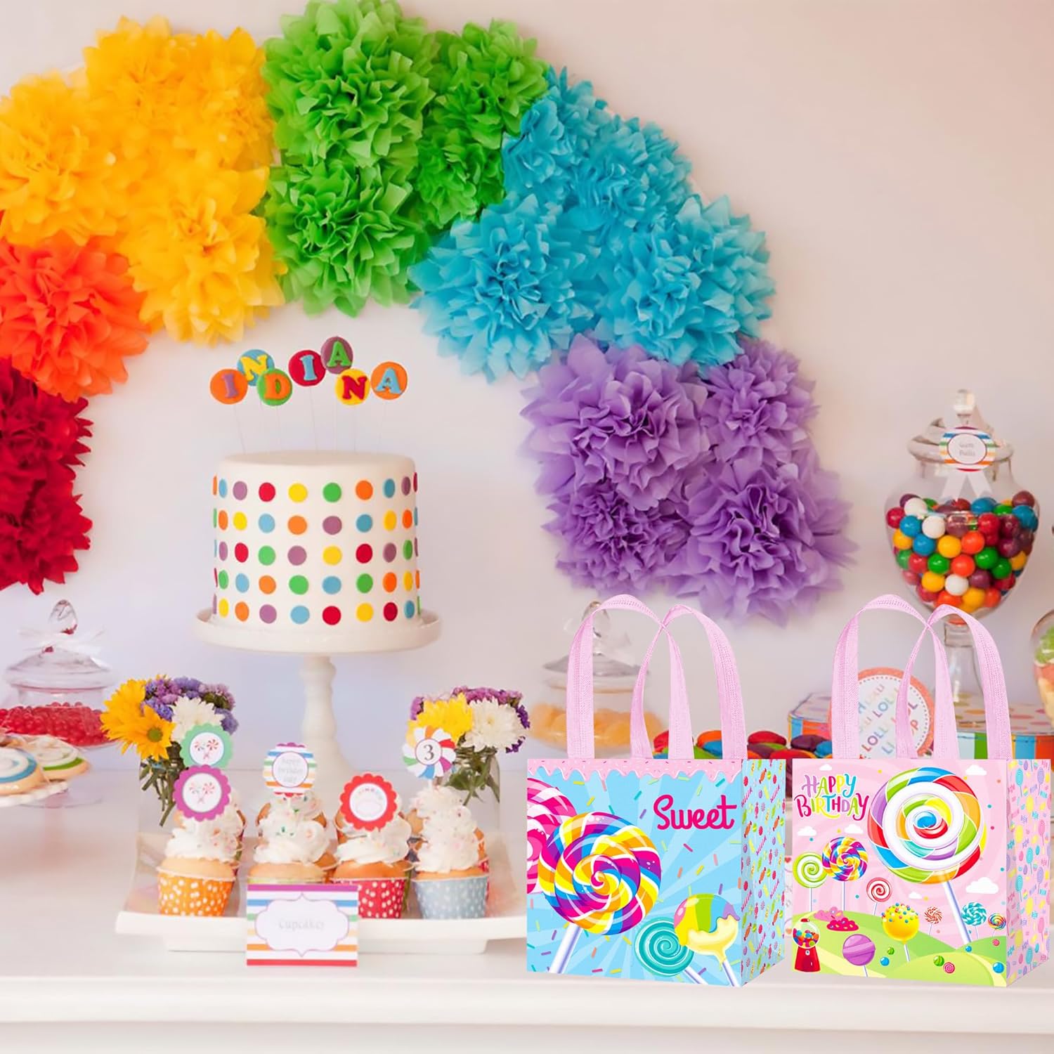 Umoni Candyland Party Goodie Bags 12Pcs Lollipop Treat Tote Bags With Handles