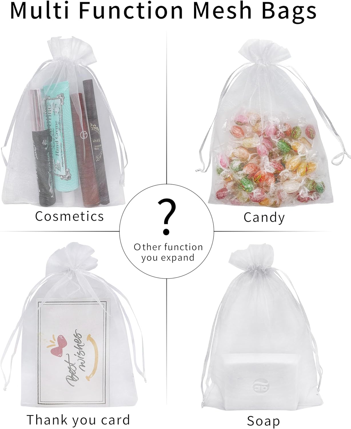 100PCS White Organza Gift Bags 4x6 Inch Wedding Favor Pouches