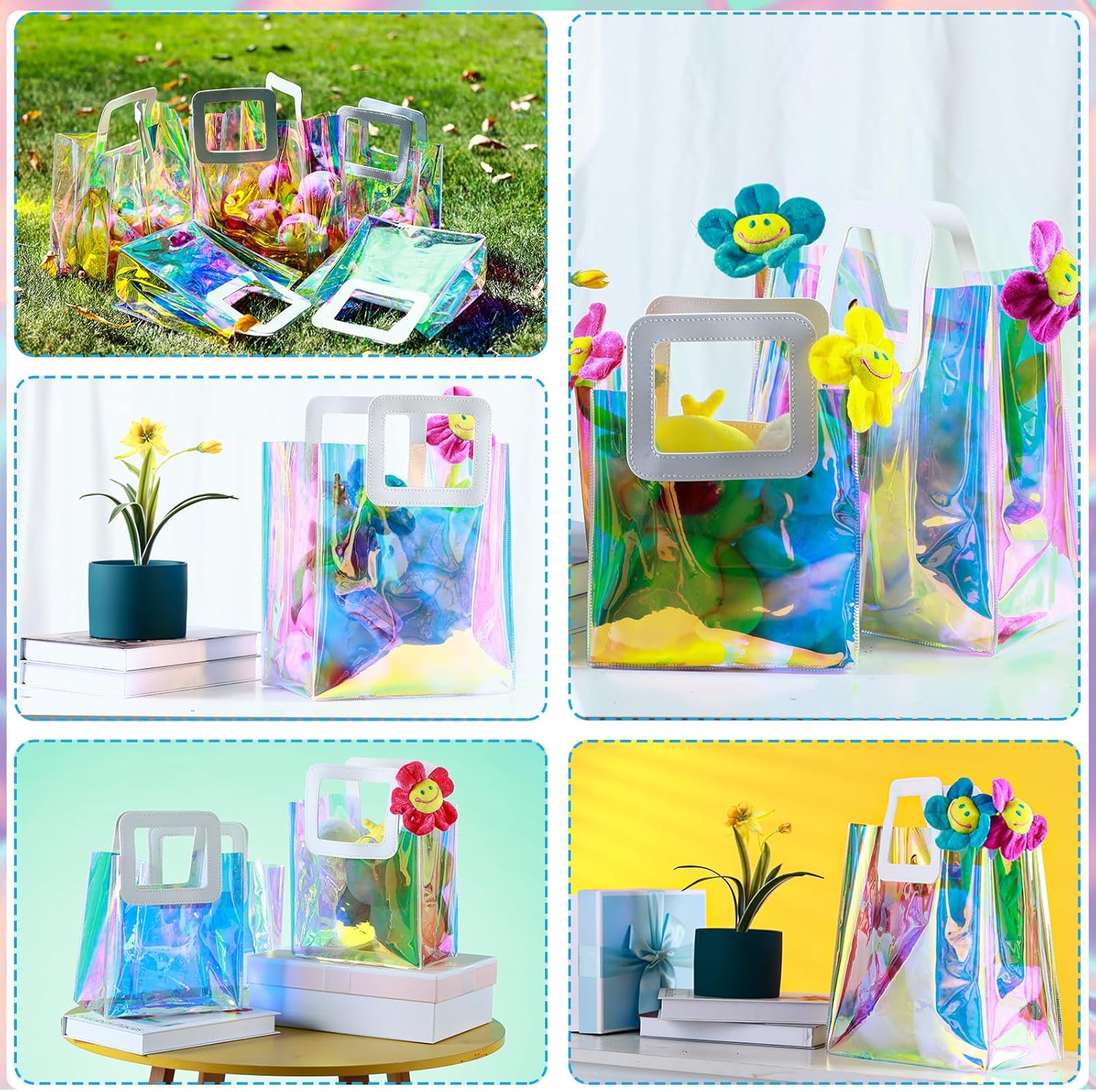 20 Pcs Reusable Holographic Gift Bags with Handle