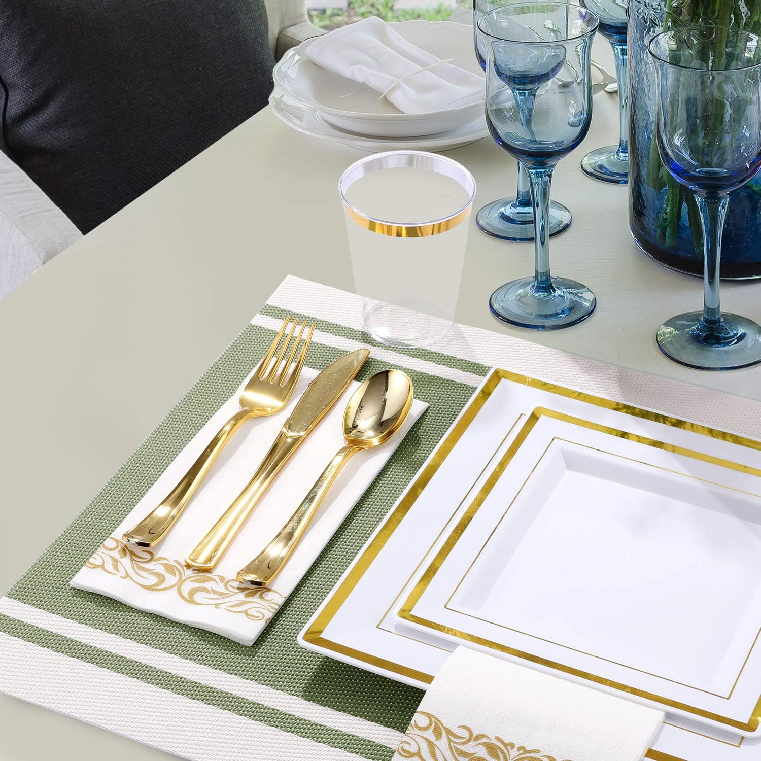 FOCUSLINE 350 Ct Disposable Dinnerware Set for 50 Guests