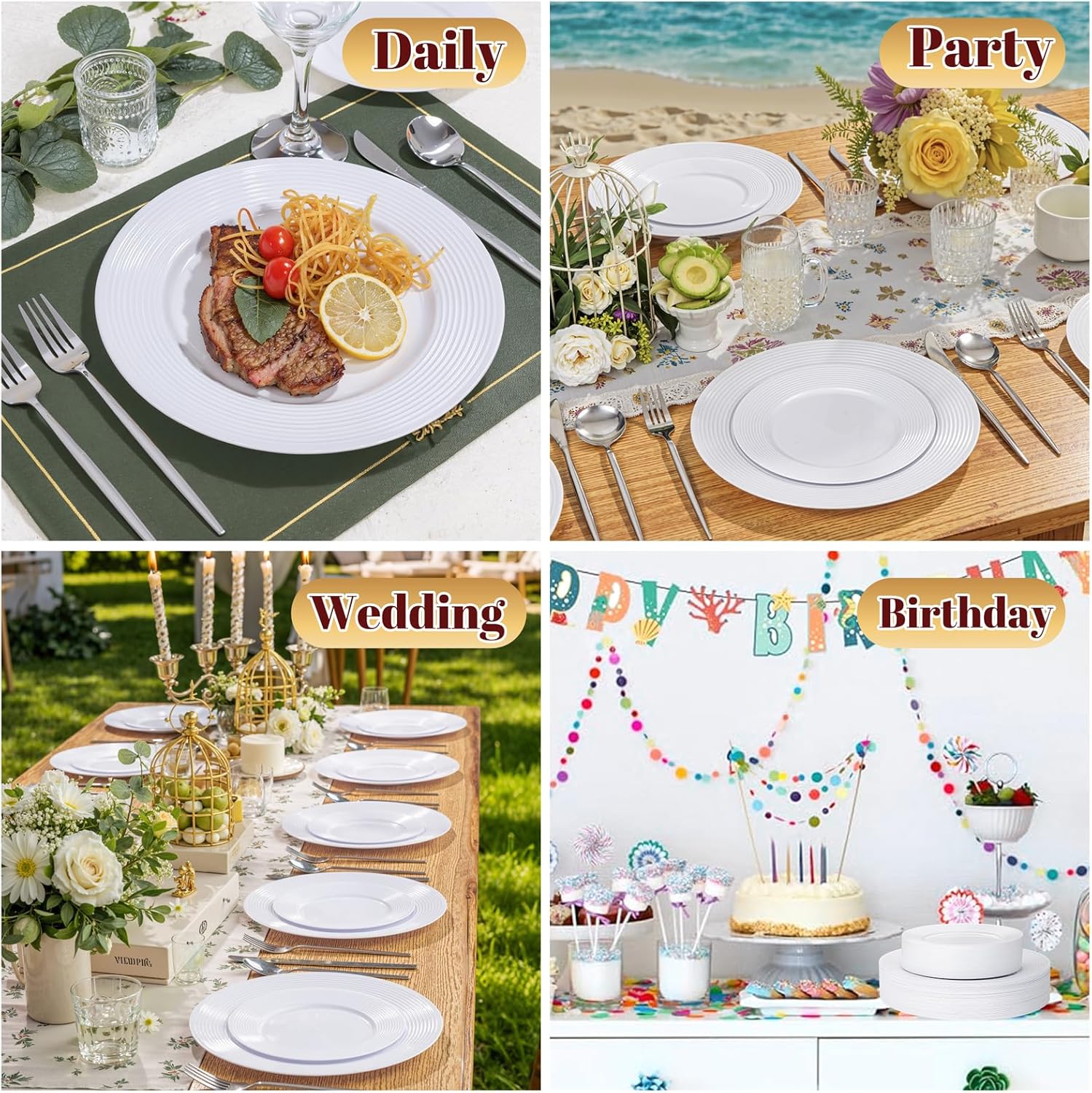 FLOWERCAT 100PCS White Plastic Plates for Parties