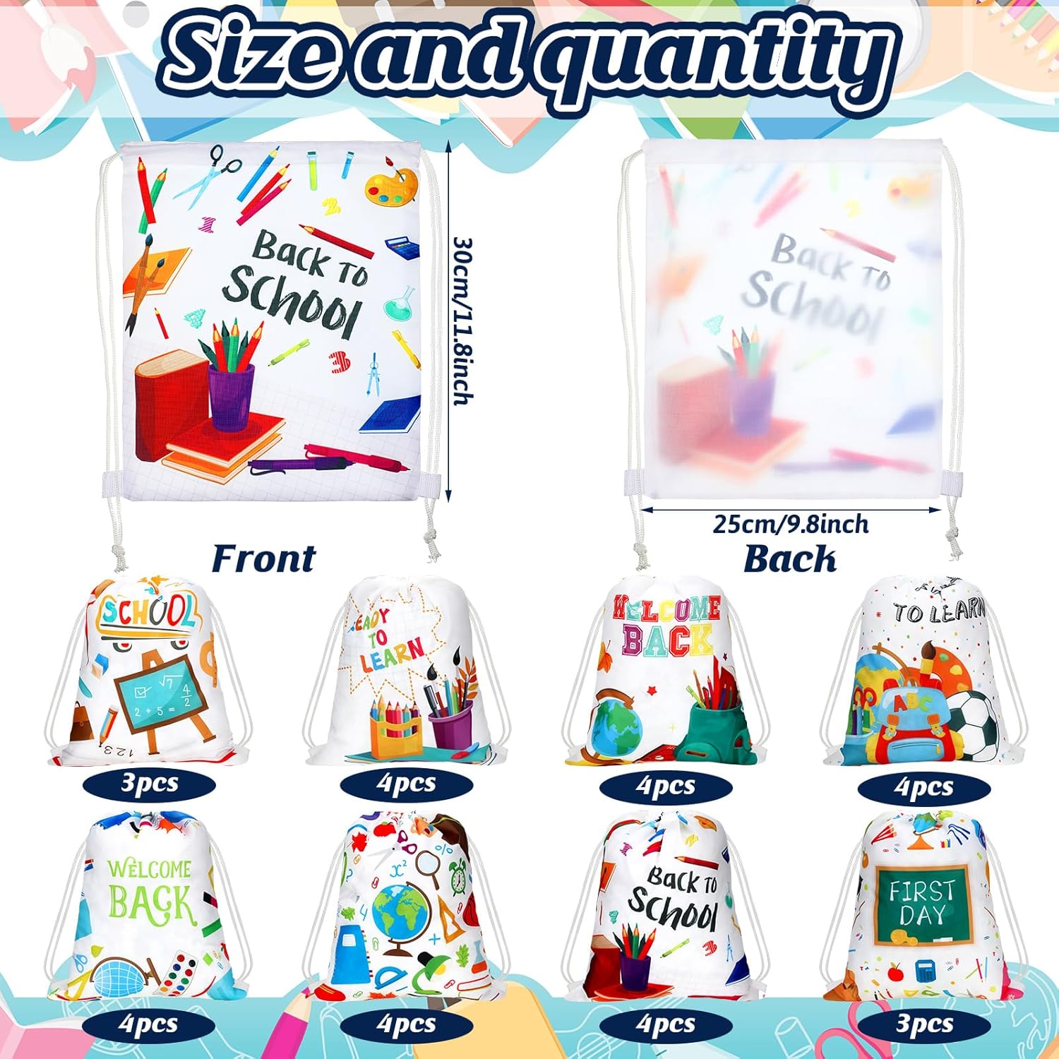Woanger 30 Pcs Drawstring School Bags with Cute Patterns