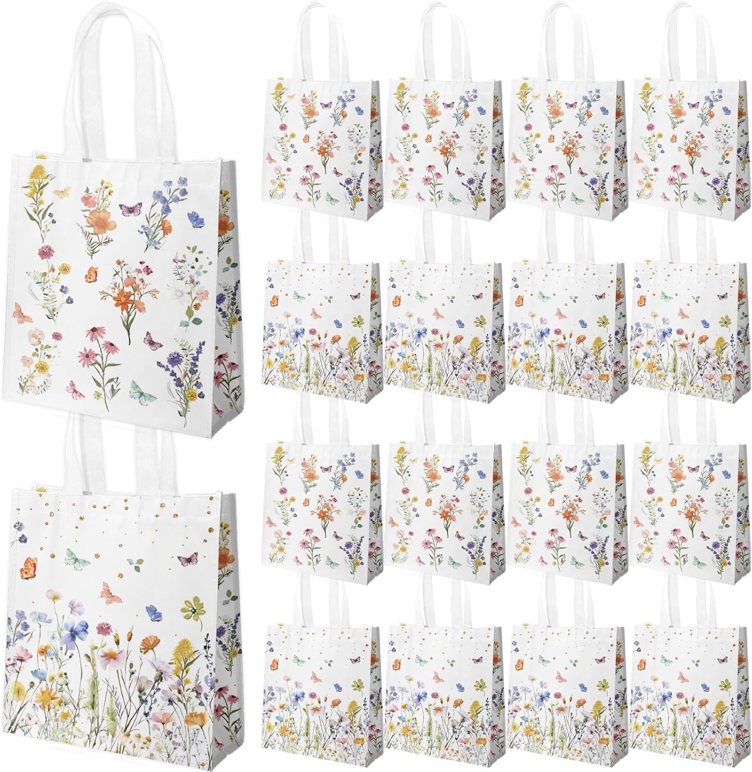 Delaimastor 20pcs Wildflower Gift Bags Reusable Tote Bags with Handles
