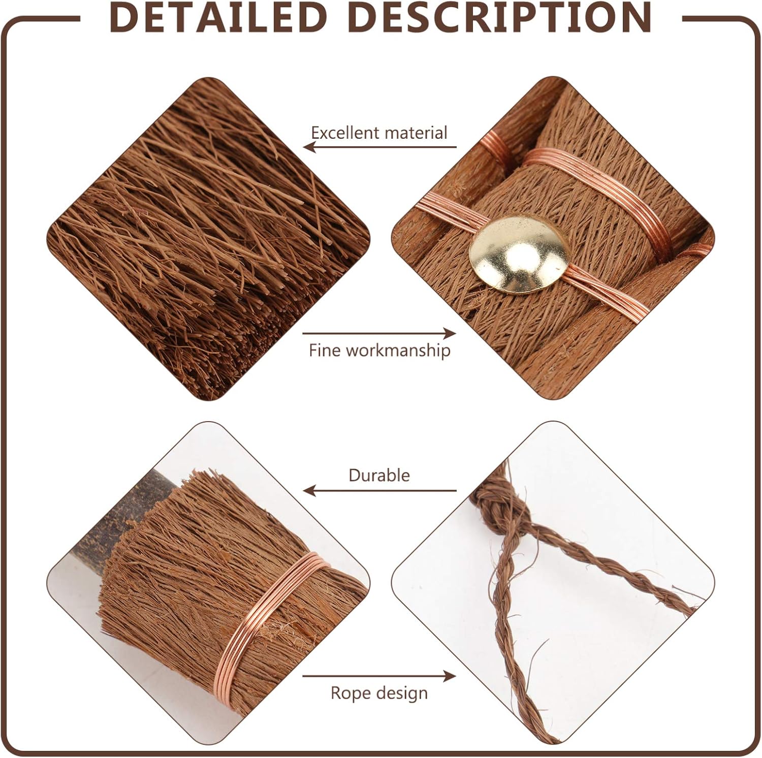 Yardwe Mini Palm Broom for Dining Tables and Countertops Brown 2 Pack