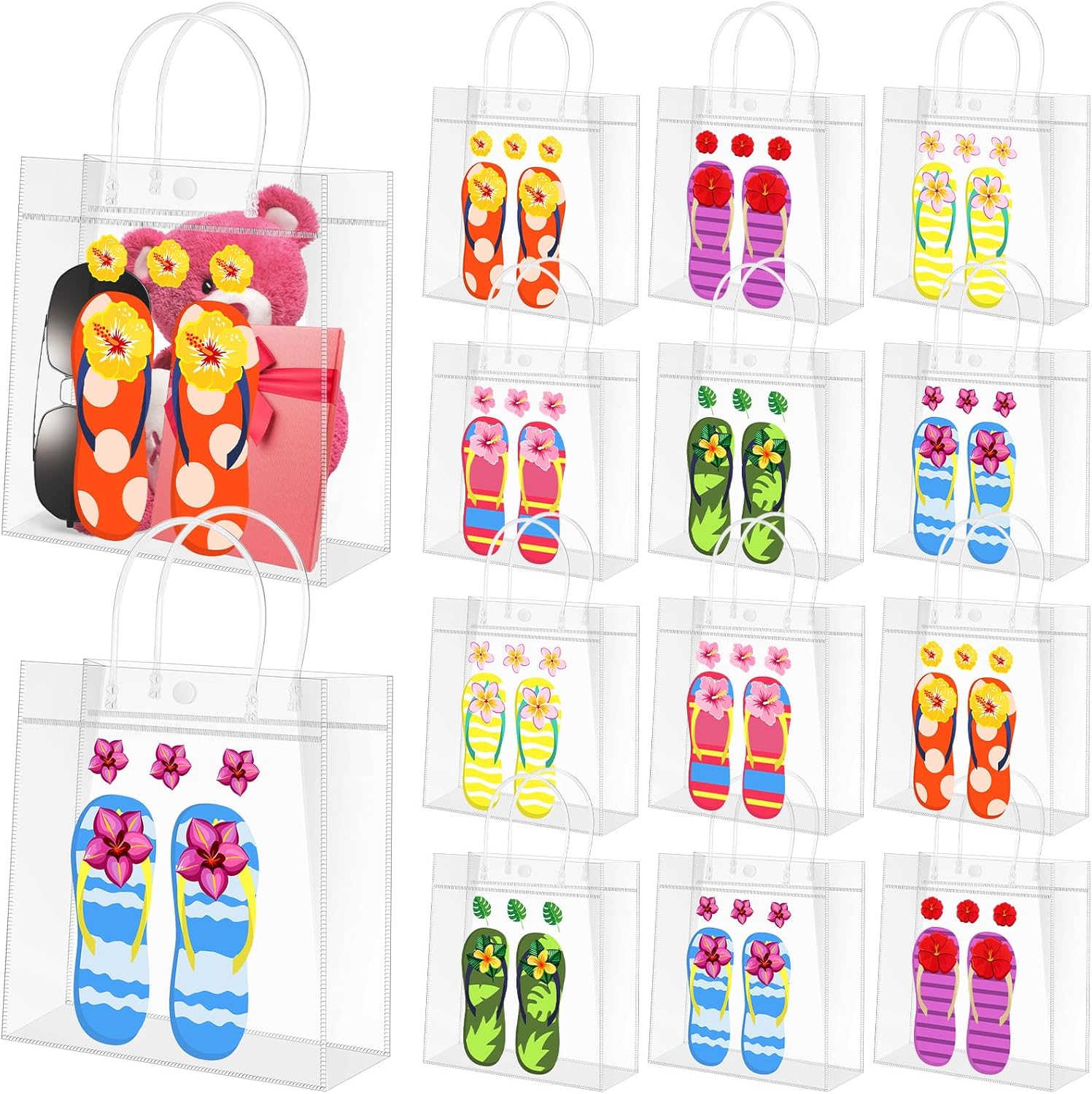 Kolldenn 36 Pcs Flip Flop Clear PVC Gift Bags with Handles