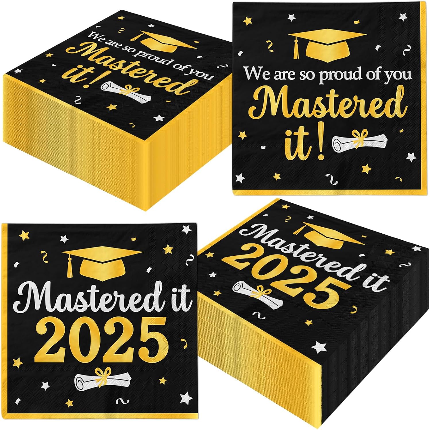 Mastered It Graduation Napkins 2025 50pcs Black Gold Decorations