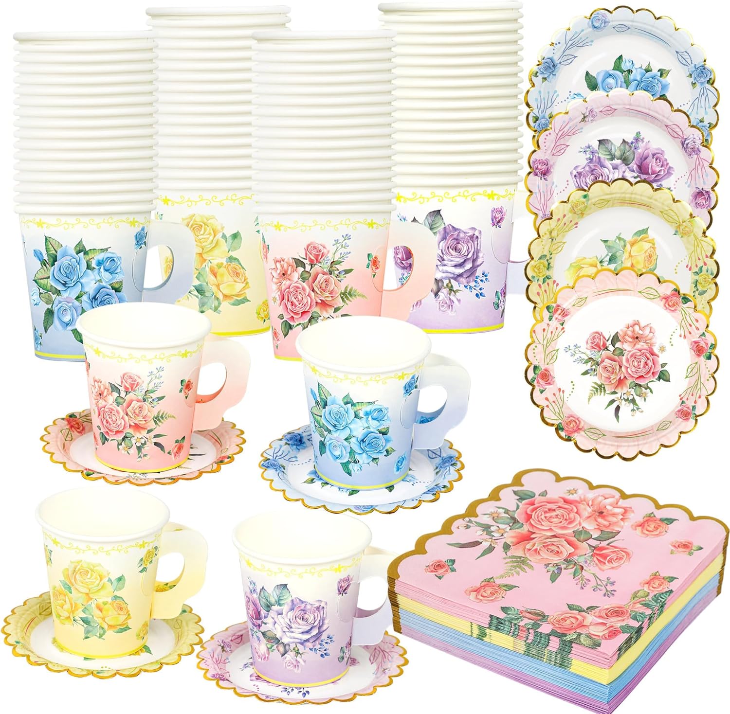 40 Set Floral Tea Cups and Saucers with Handle