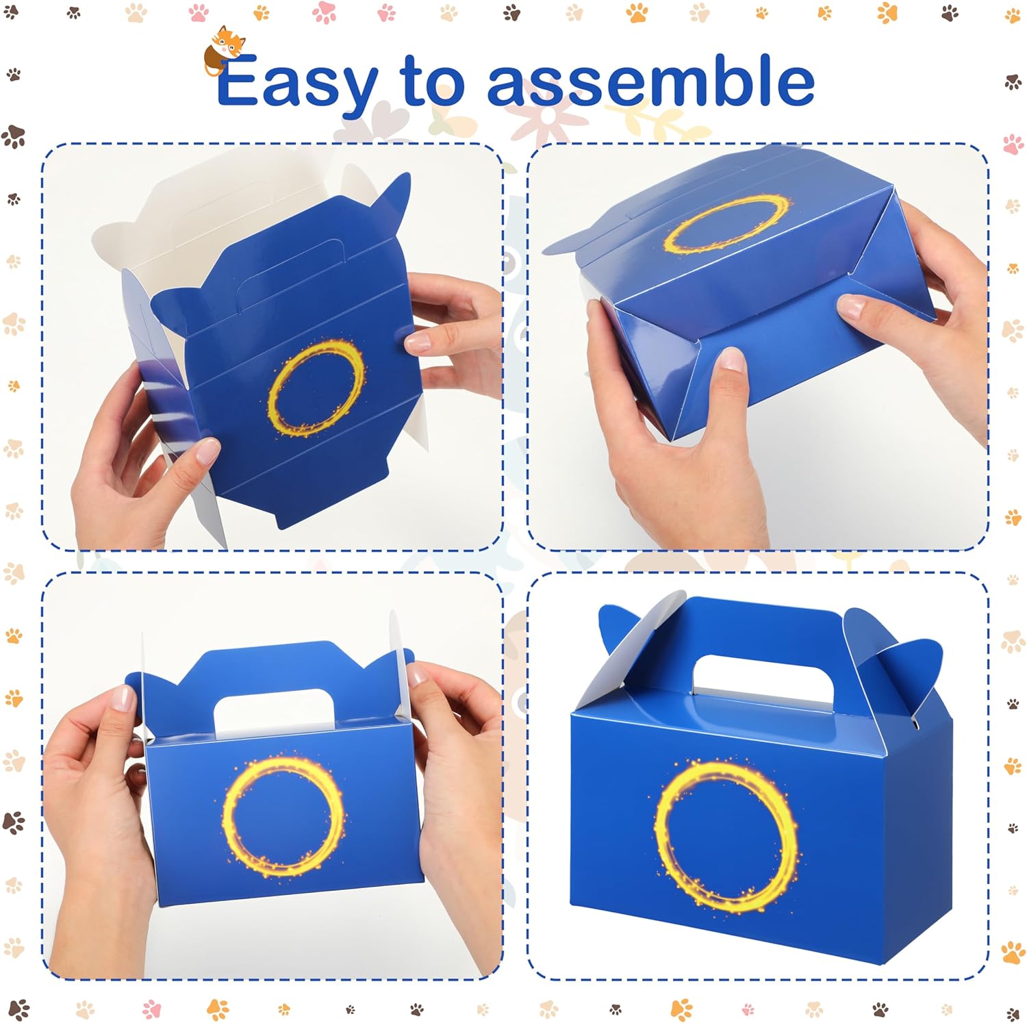 32 Pcs Dark Blue Hedgehog Party Favor Boxes with Handles
