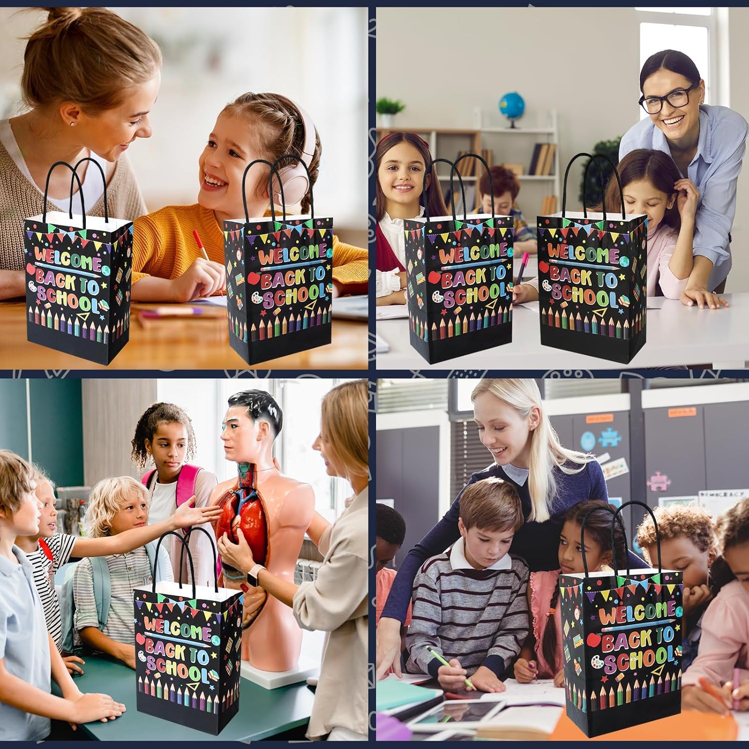24 Pieces Back to School Kraft Paper Bags with Handles