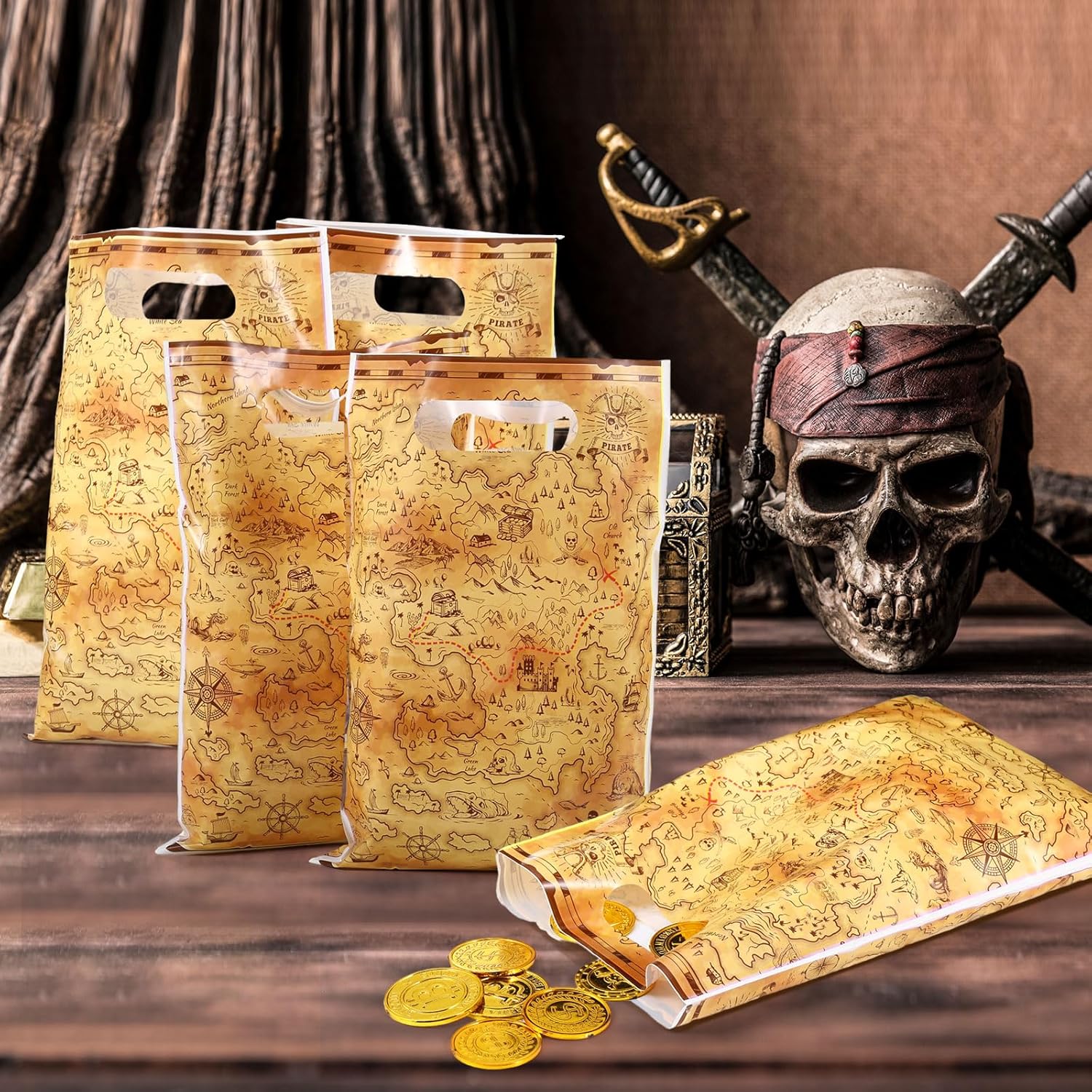Pajean Pirate Party Favor Bags 100 Pcs Treasure Map Gift Wrapping