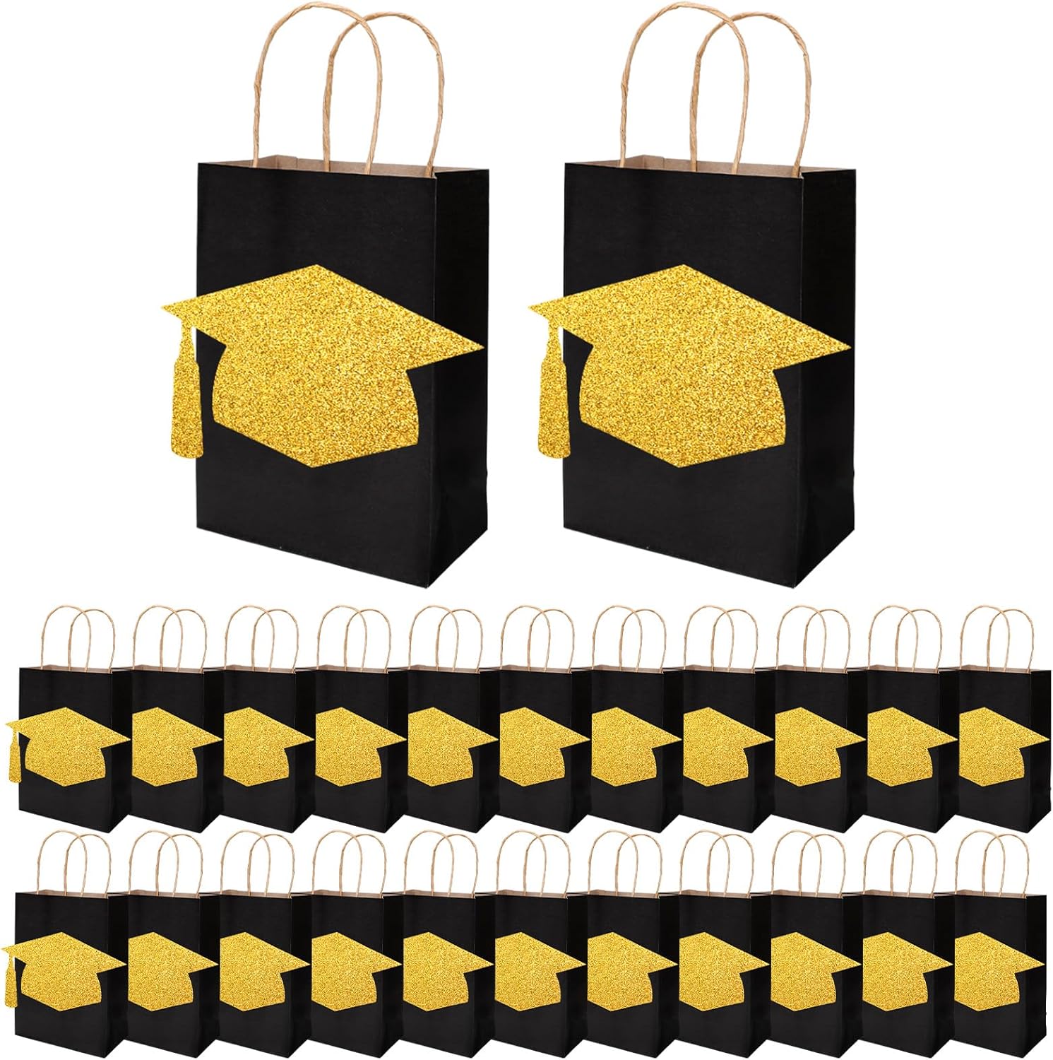 FYSUIMU 24Pcs Glitter Gold Graduation Gift Bags with Handle