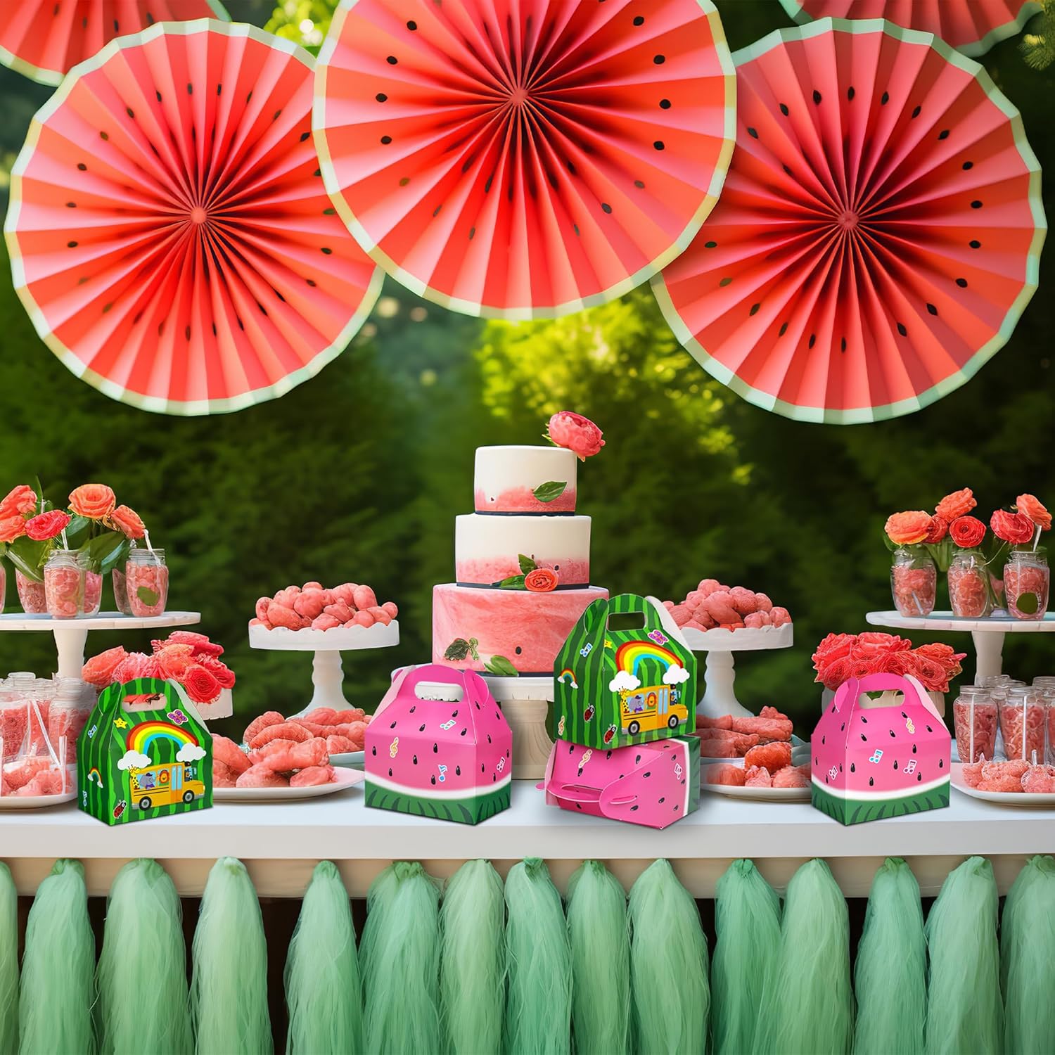 Caoekego Cartoon Melon Party Snack Boxes 16PCS Watermelon Theme Goodie Bags