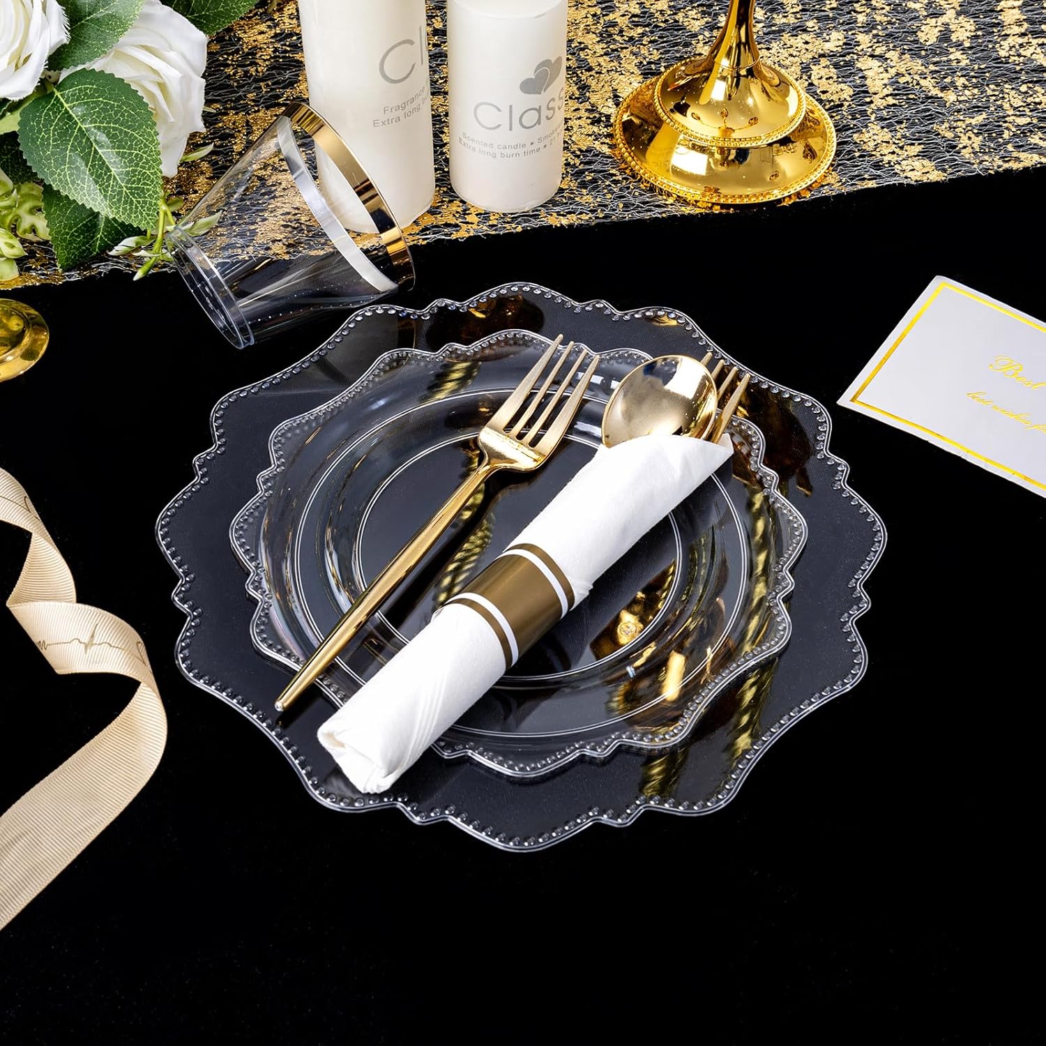 COLOSUS 350pcs Clear Plastic Plates Party Dinnerware Set
