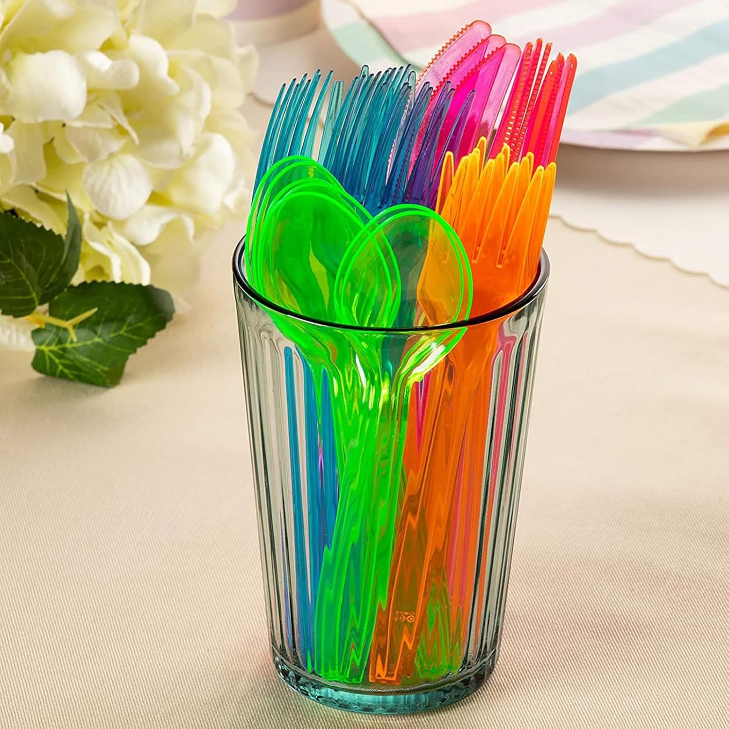 Juvale 216 Piece Rainbow Plastic Cutlery Set for Parties