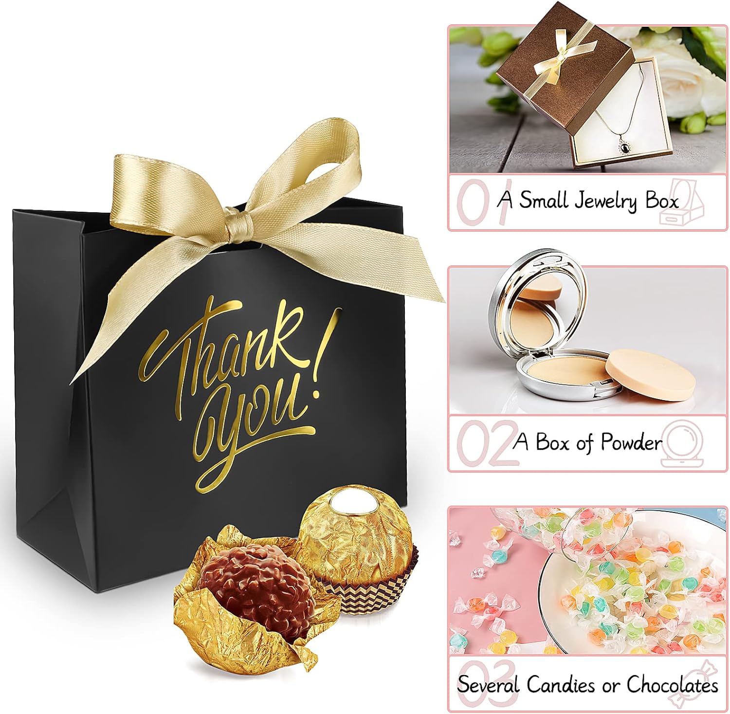 Small Thank You Gift Bags 60 Pack Gold Foil Bow Ribbons
