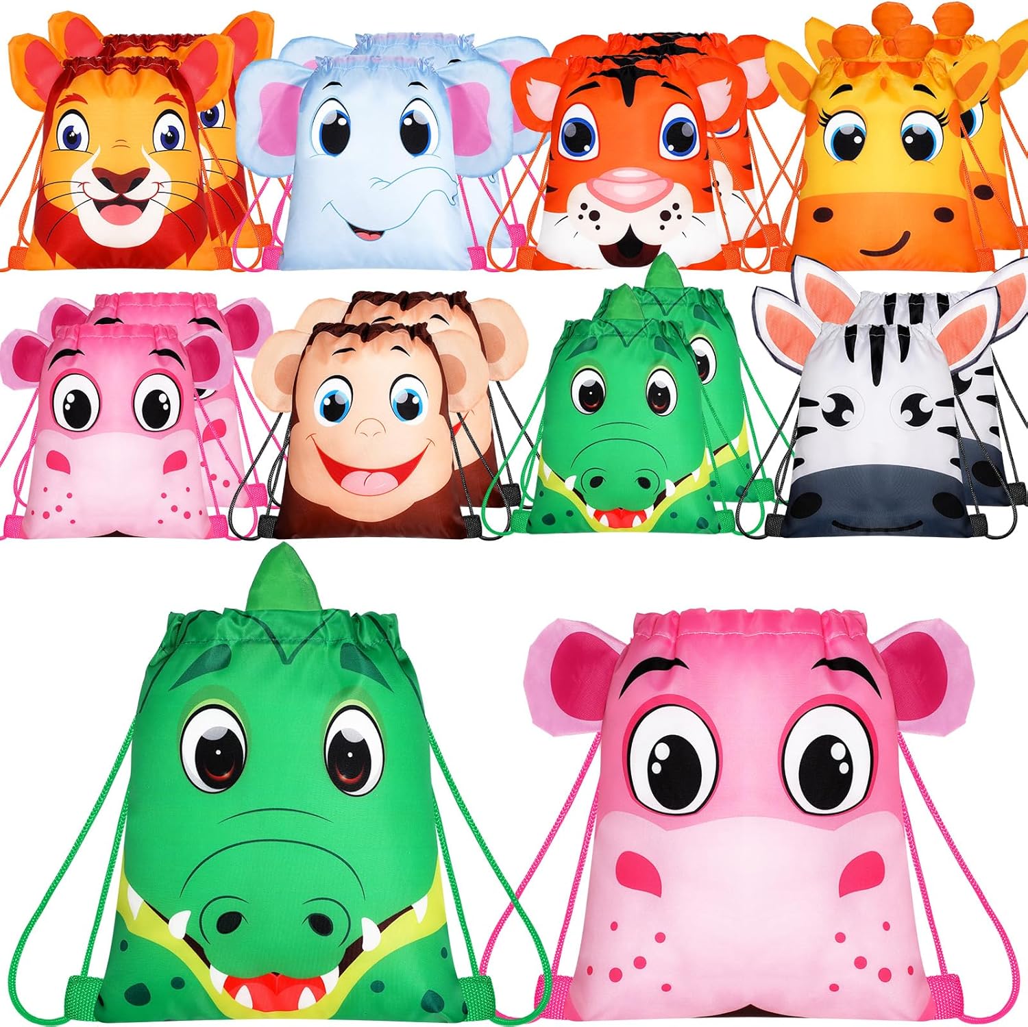 Hillban 16 Pcs Animal Drawstring Bags for Kids Party