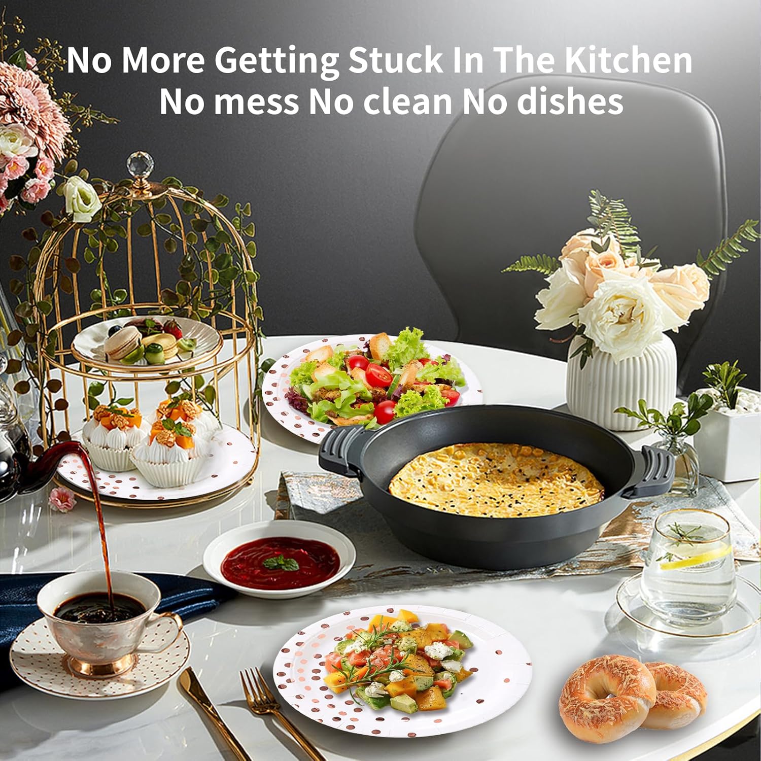 Rose Gold Paper Plates and Napkins Set - Serve 25