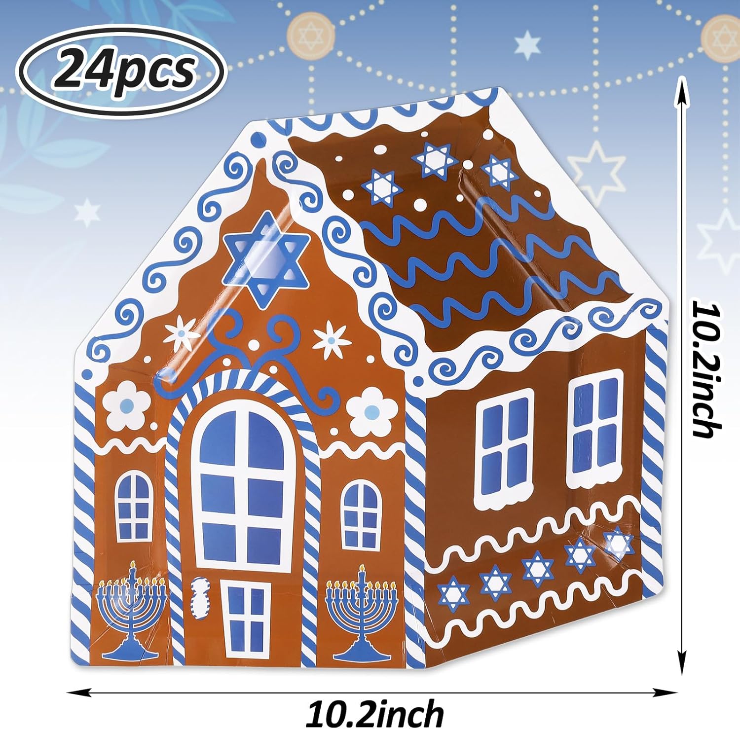 Whaline 24Pcs Hanukkah Paper Plates with Gingerbread House Design