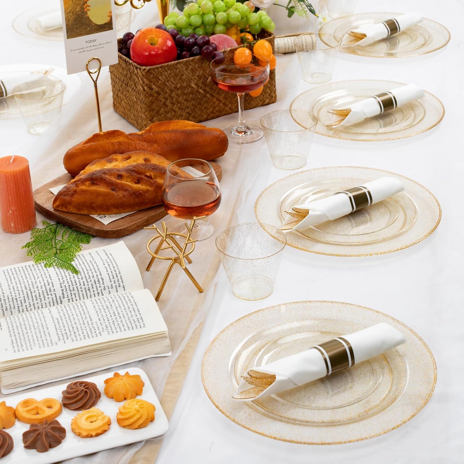 WELLIFE 210Pcs Gold Glitter Dinnerware Set for 30 Guests