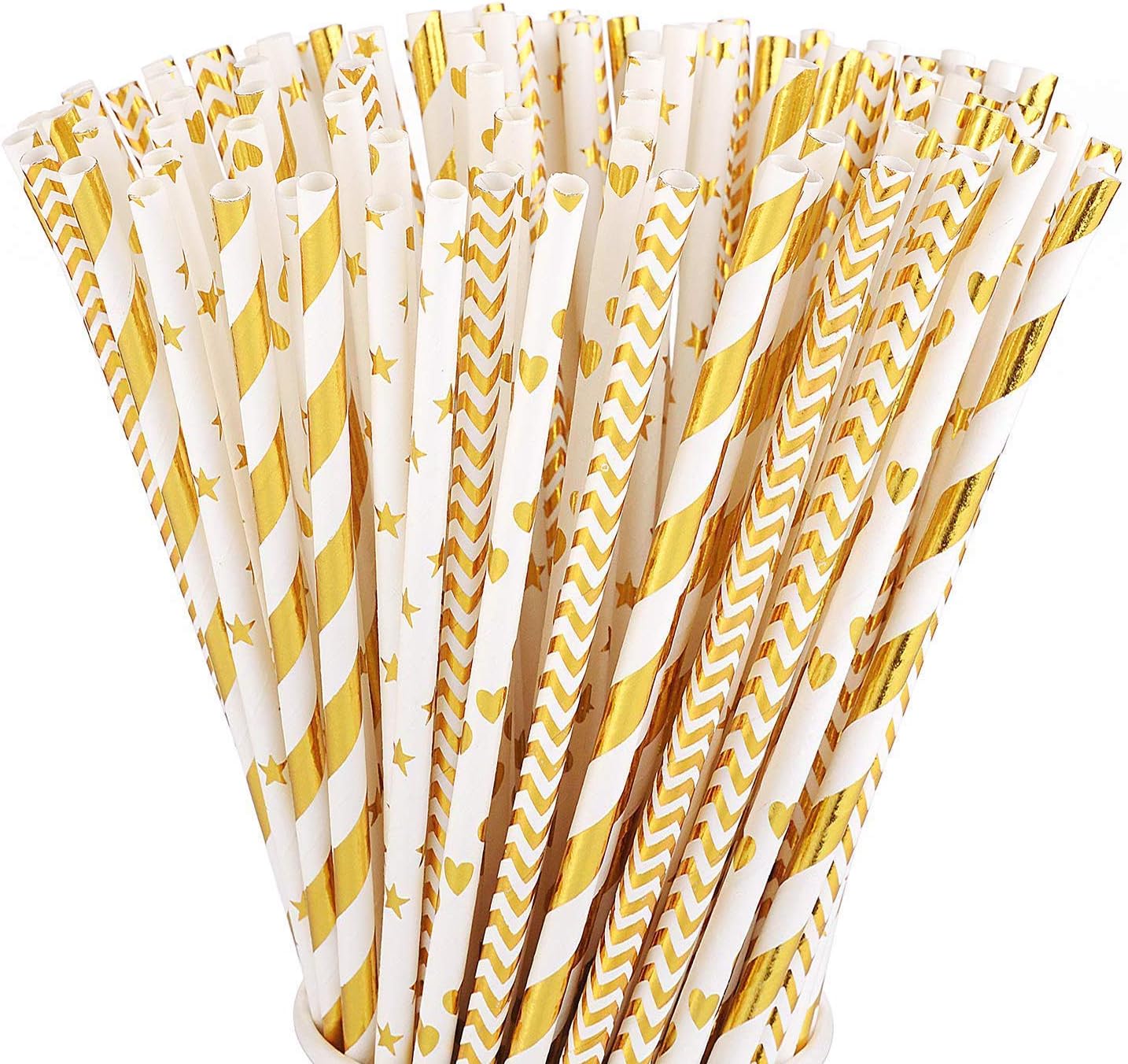 Alink Biodegradable Gold Paper Straws Pack of 100
