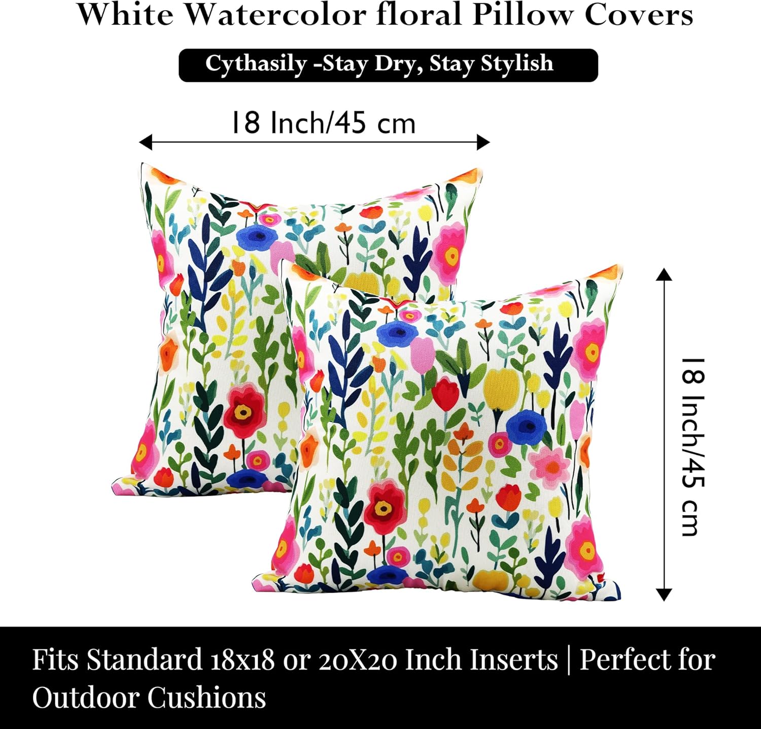 Cythasily Outdoor Pillow Covers 18x18 Inch 2 Sets Floral