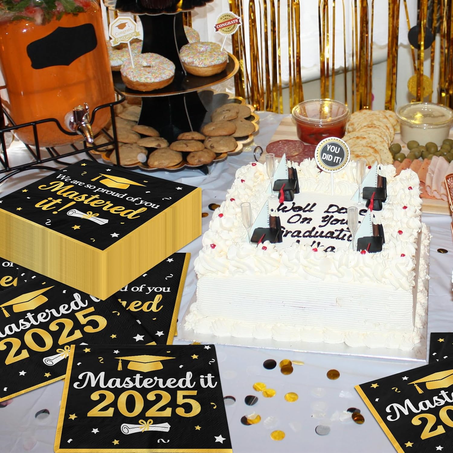 Mastered It Graduation Napkins 2025 50pcs Black Gold Decorations
