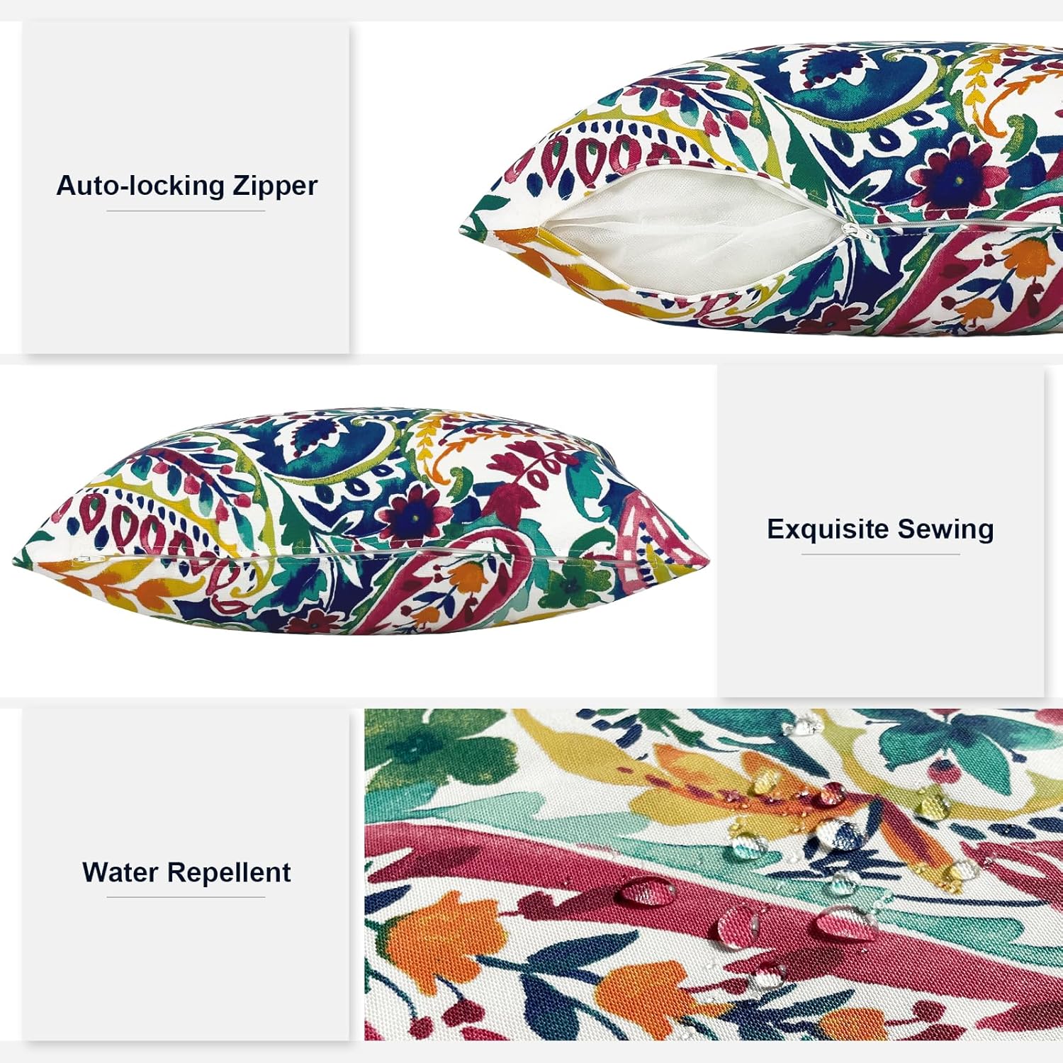 Vigour Paisley Lumbar Pillow Set 12x20 Inch Water Repellent Pack of 2