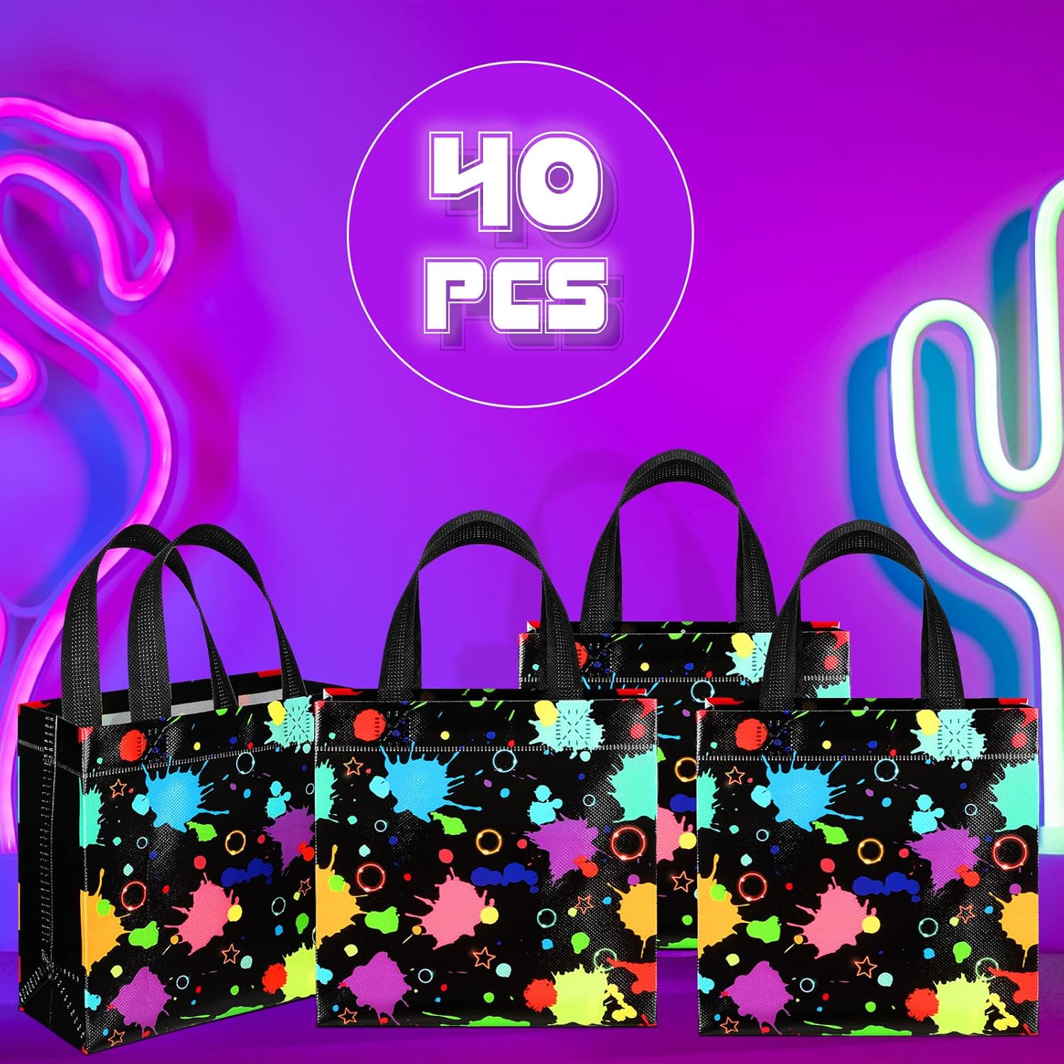 Sweetude 40 Pcs Glow In The Dark Party Bags with Handles