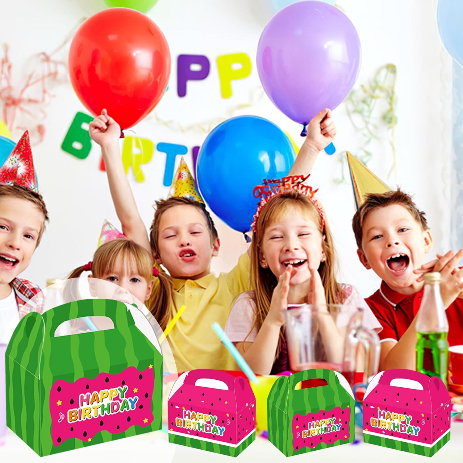 Wegymer Cartoon Watermelon Party Favor Boxes 16Pcs