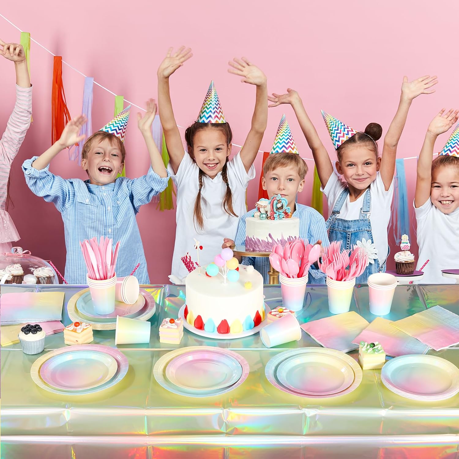Iridescent Rainbow Party Decorations for 25 Guests