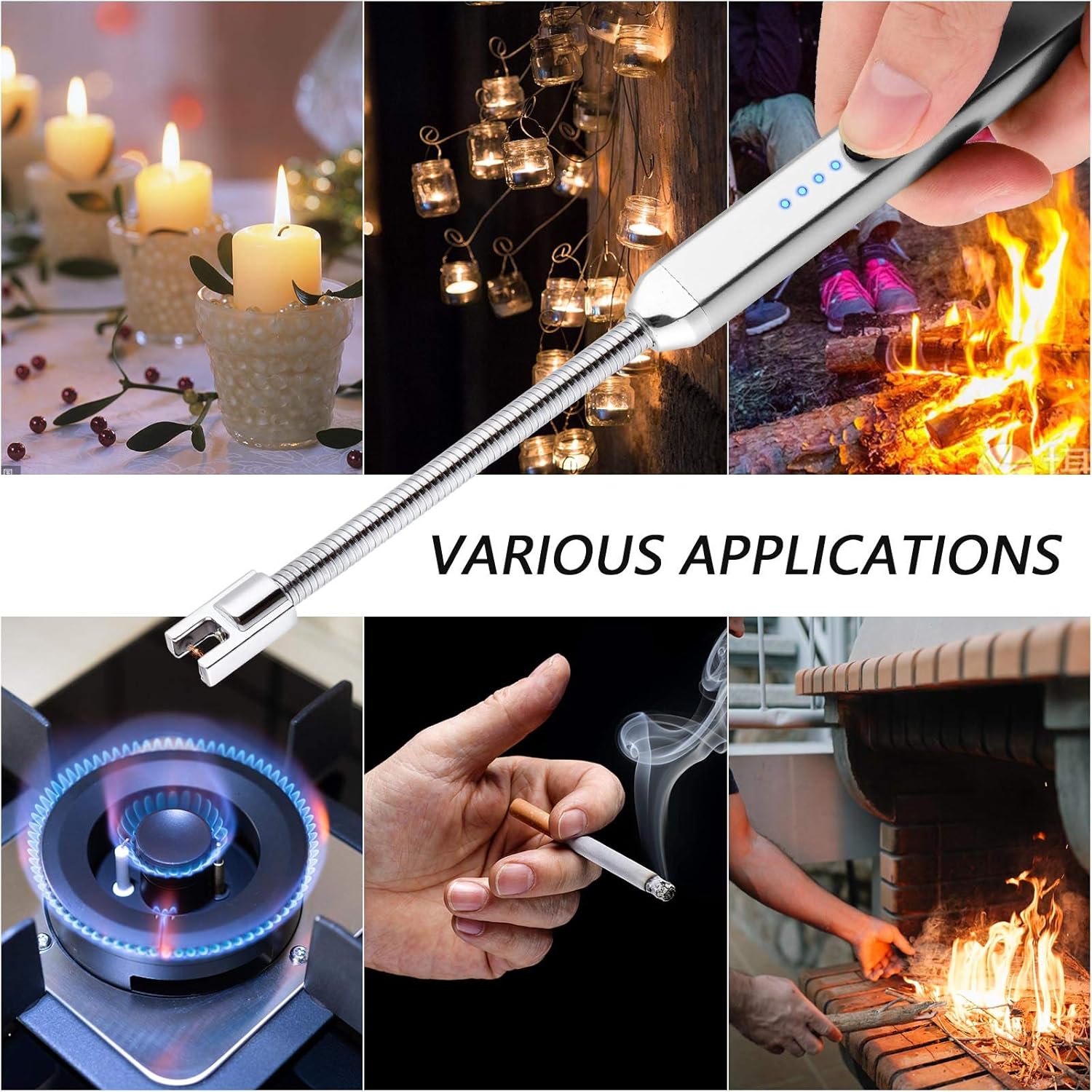 Windproof Rechargeable Electric Candle Lighter USB Silver