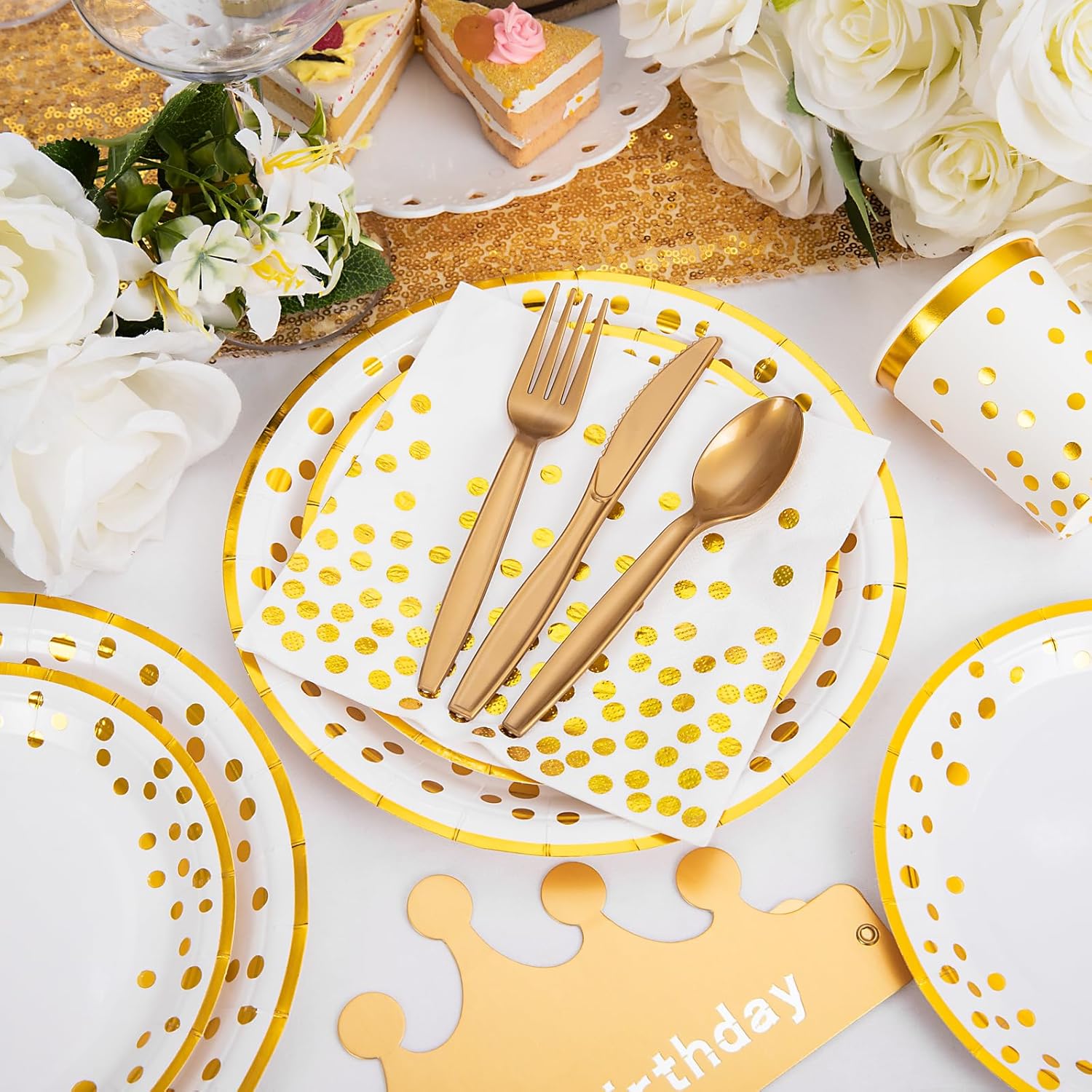 Supernal 350pcs White and Gold Party Supplies for 50 Guests