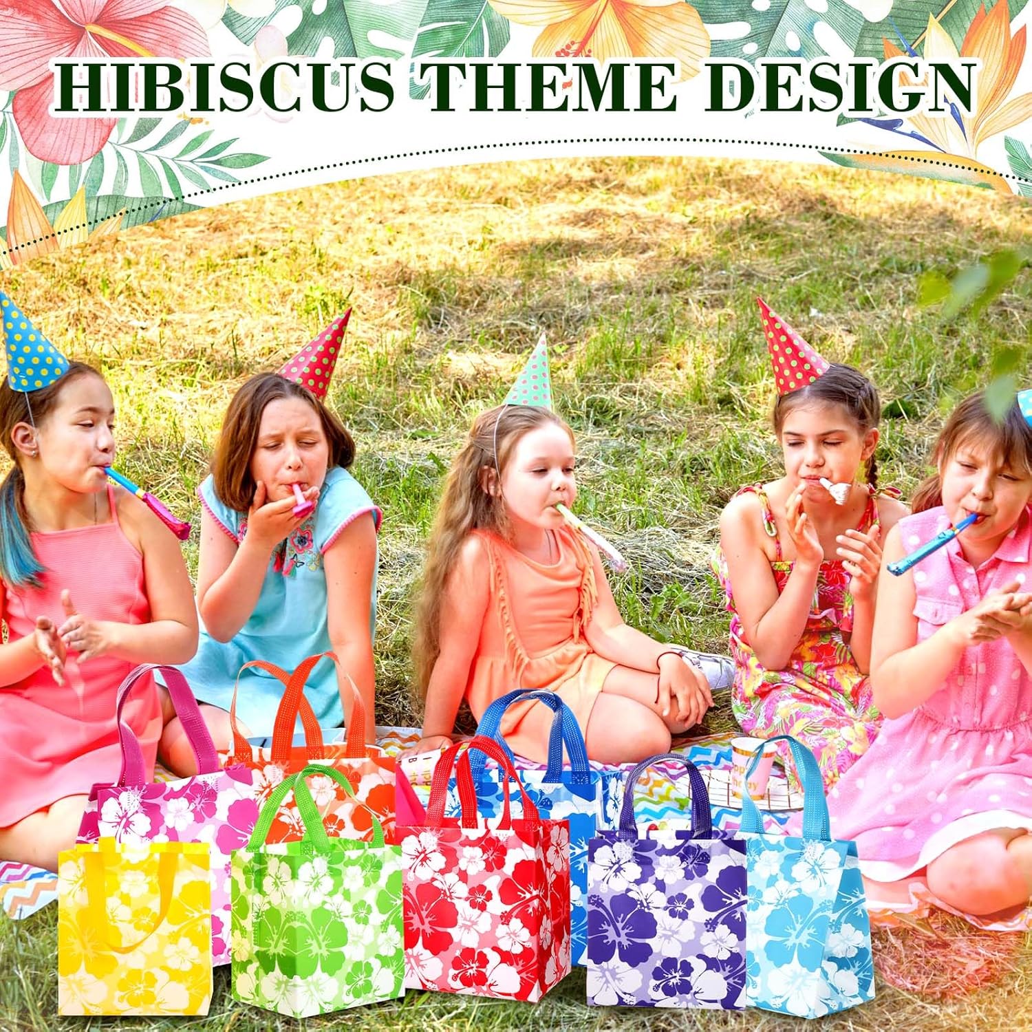 Teling 48 Pcs Hibiscus Gift Bags with Handles