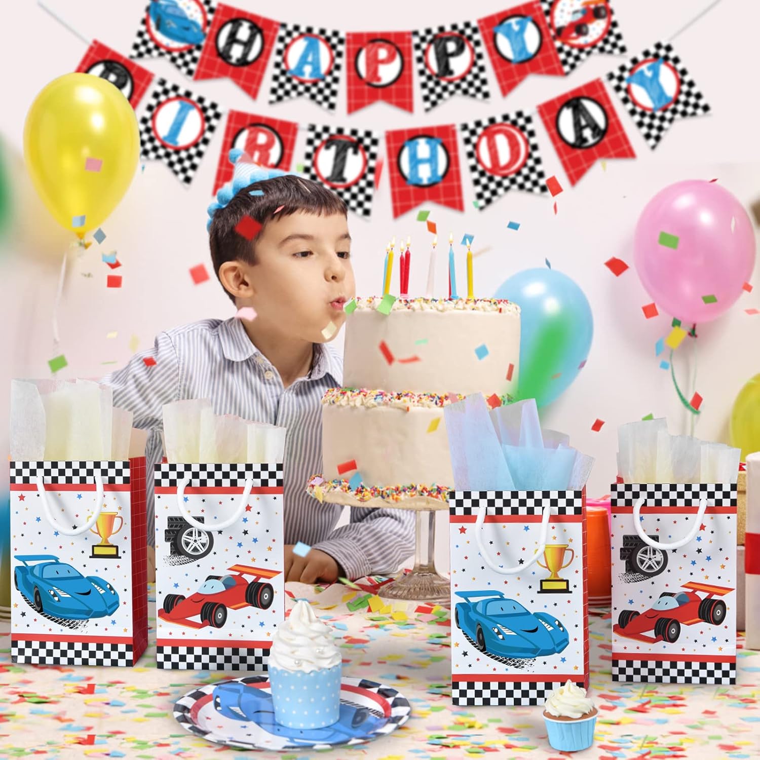 WERNNSAI Racing Car Party Bags with Handles 16PCS