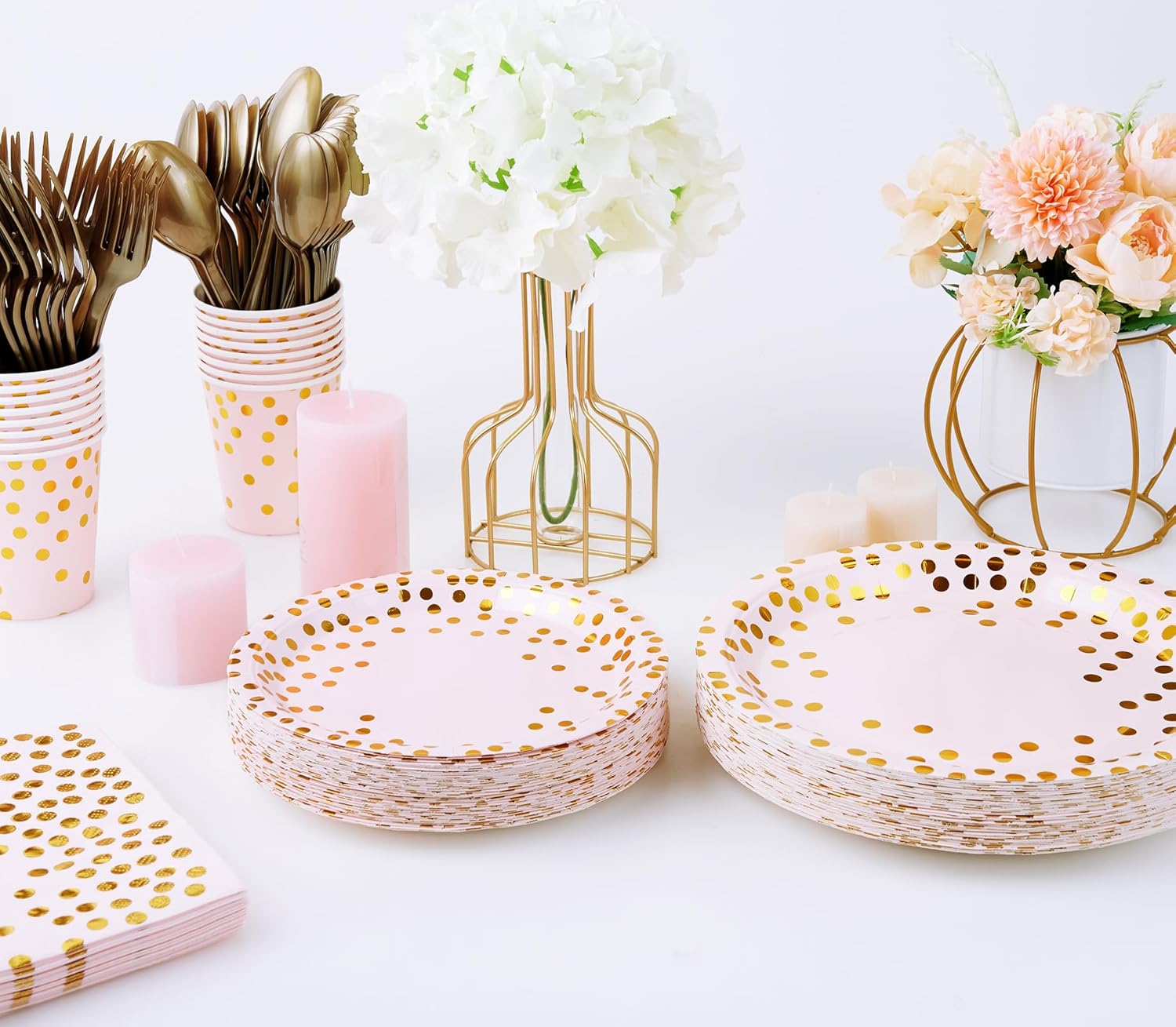 Pink and Gold Party Supplies - 350 PCS Disposable Dinnerware Set