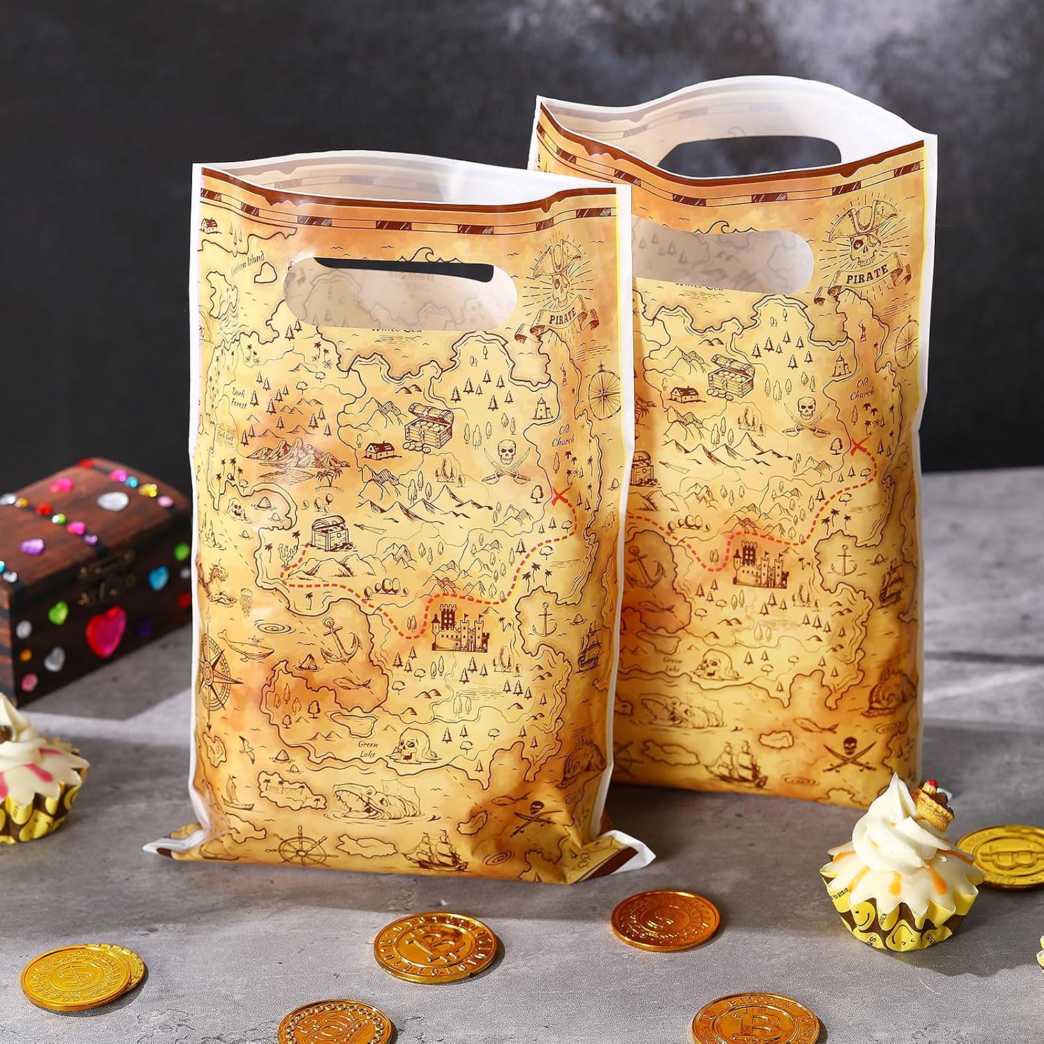 Pajean Pirate Party Favor Bags 100 Pcs Treasure Map Gift Wrapping