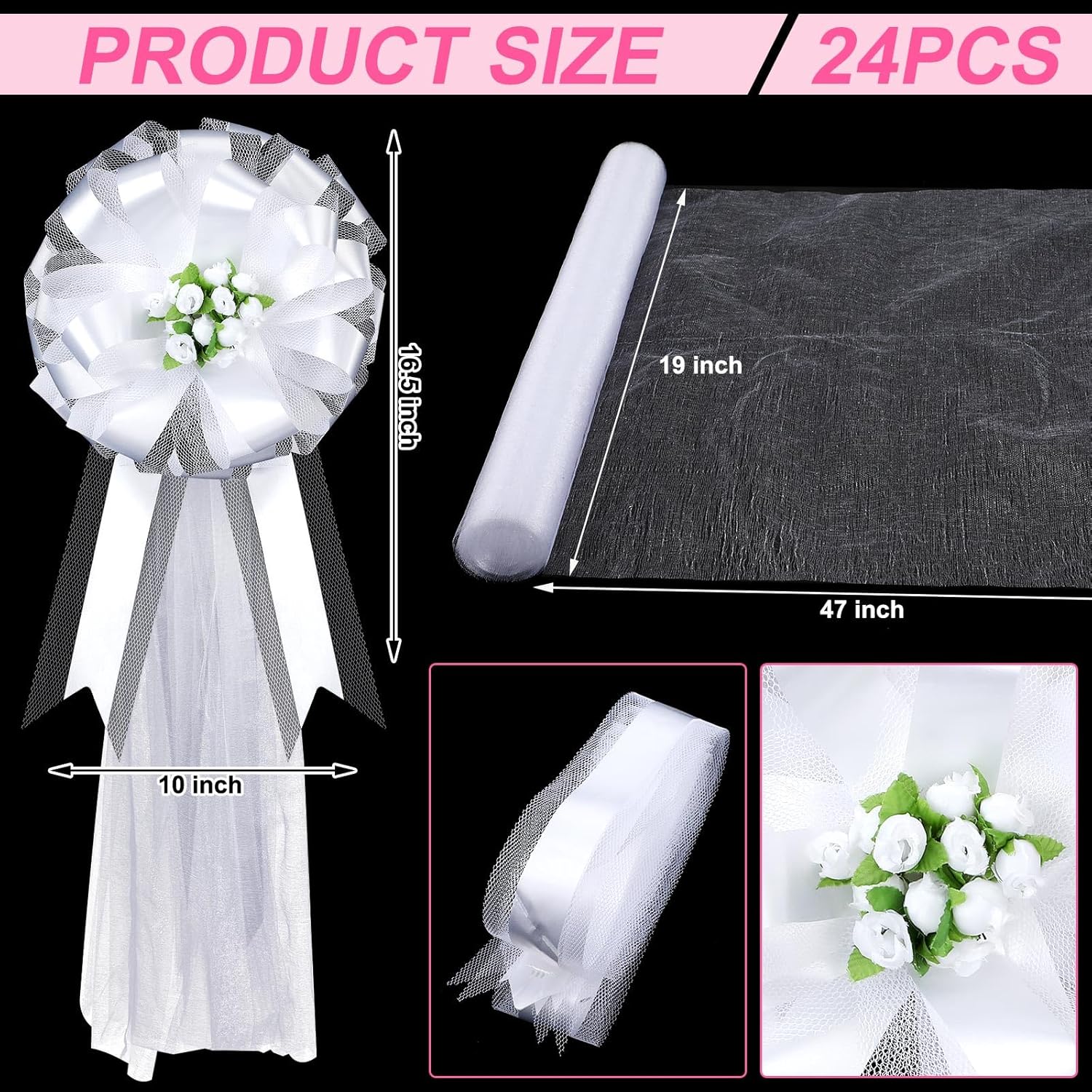 Duraaamo 24 Piece Wedding Aisle Decor Bows with Rosebuds