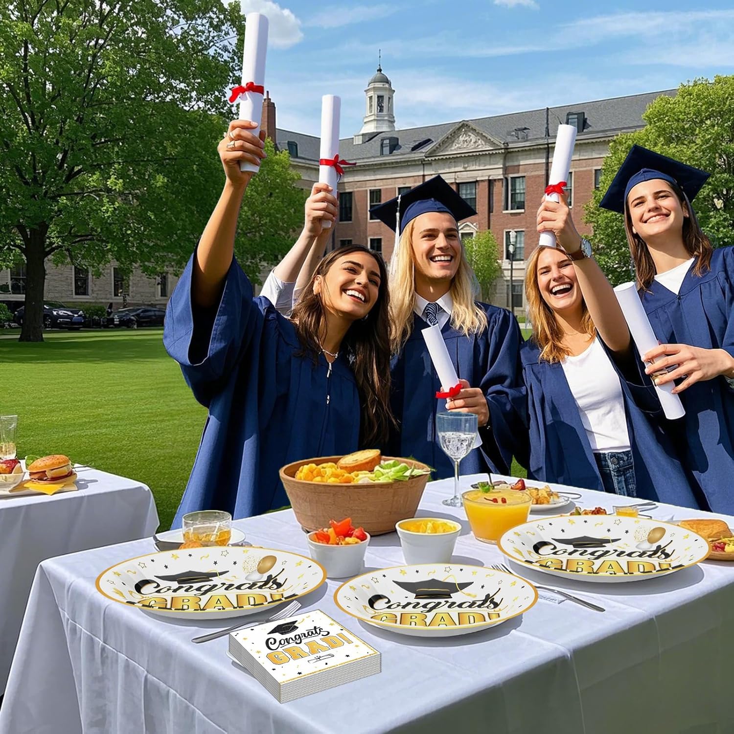 175PCS Graduation Party Tableware Set with Plates Napkins Cups Cutlery
