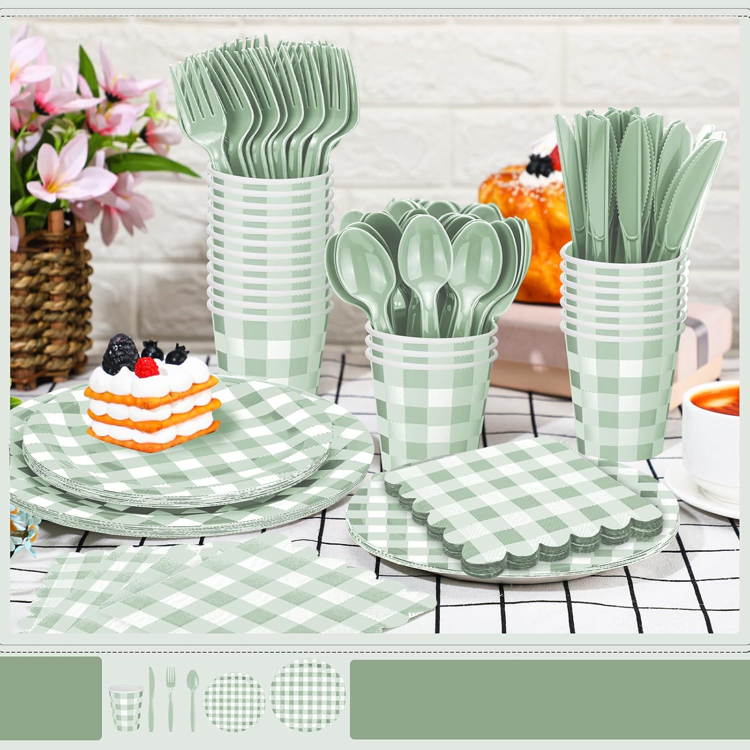 Newtay 168 Pcs Gingham Partyware Set for 24 Guests